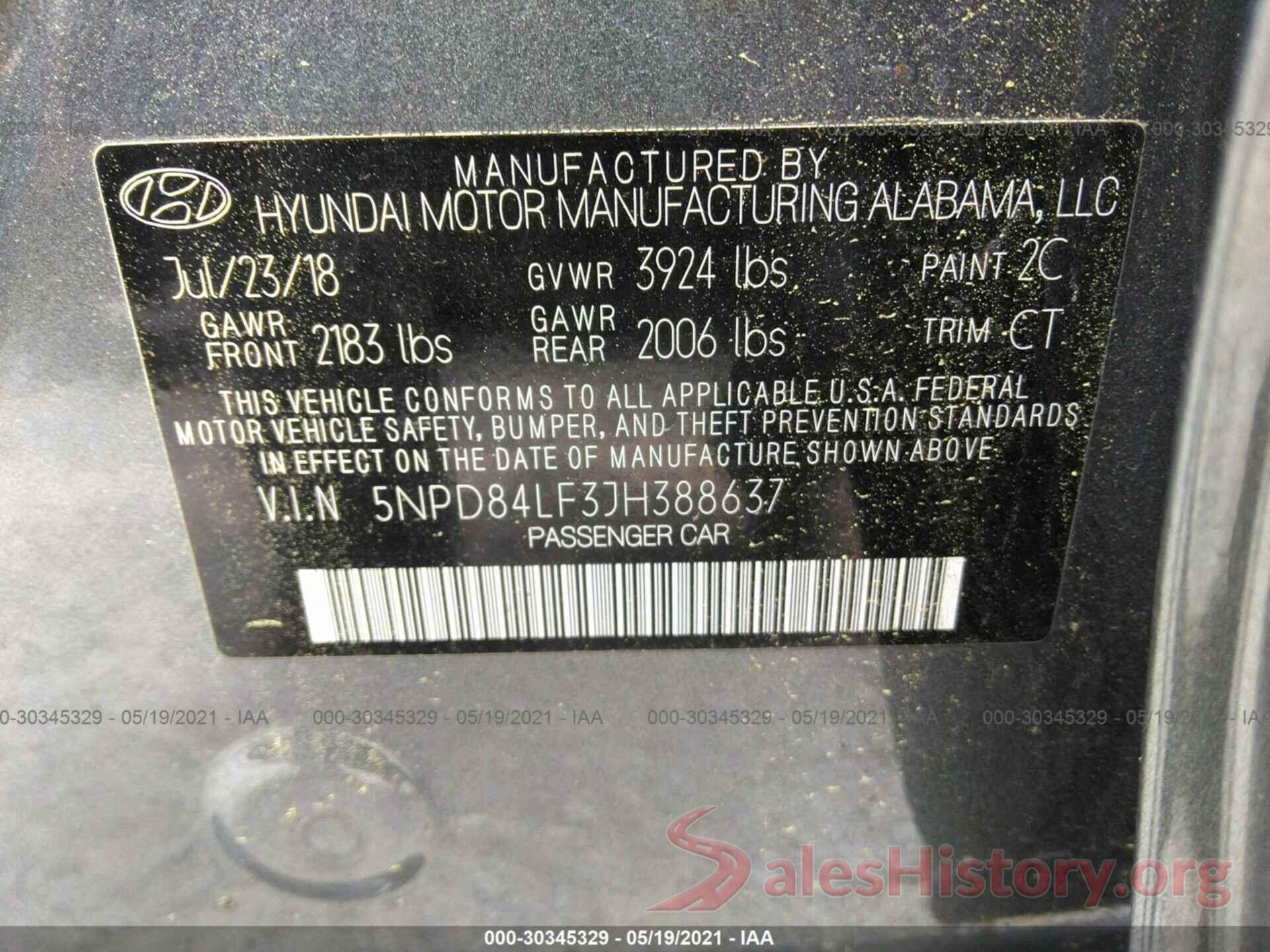 5NPD84LF3JH388637 2018 HYUNDAI ELANTRA