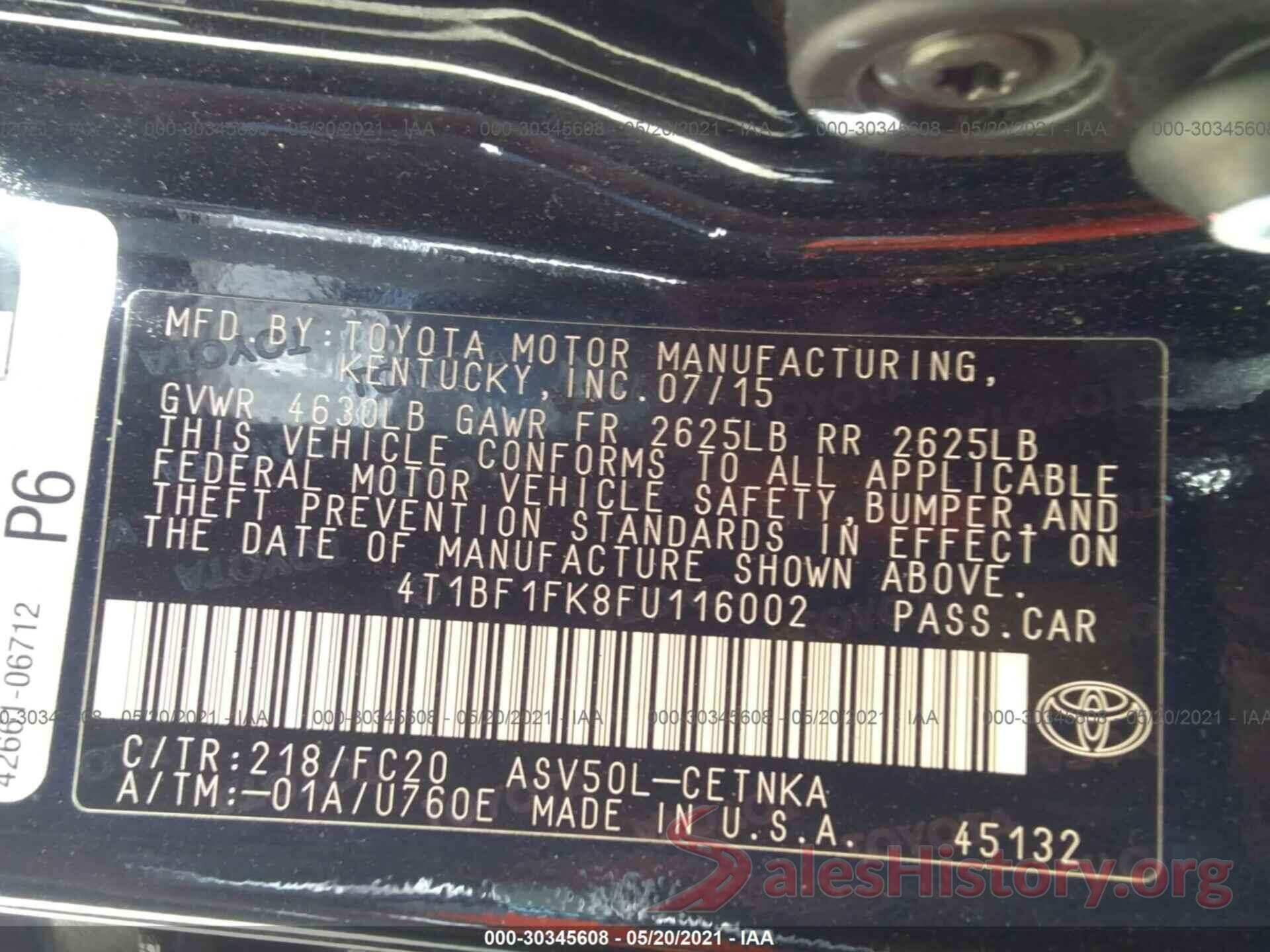 4T1BF1FK8FU116002 2015 TOYOTA CAMRY