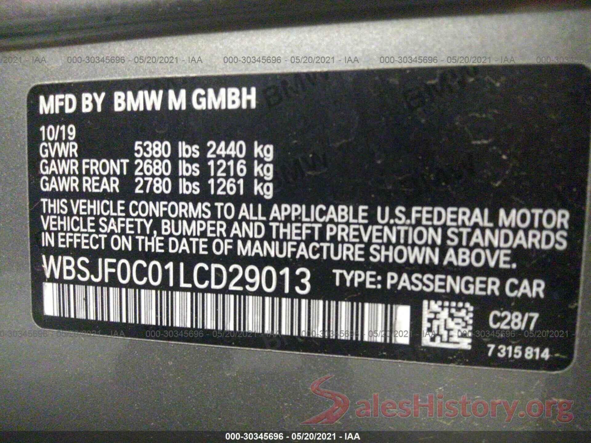 WBSJF0C01LCD29013 2020 BMW M5