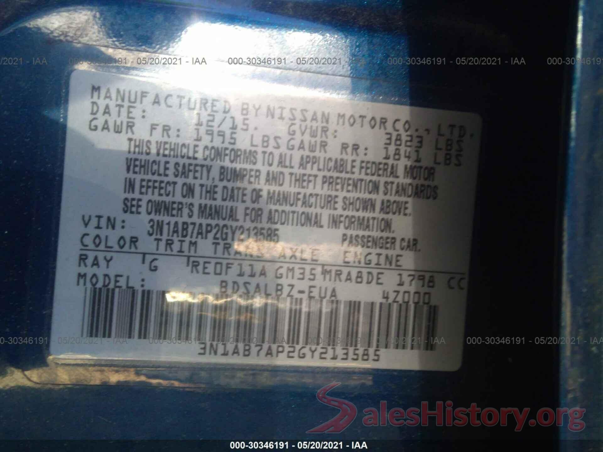 3N1AB7AP2GY213585 2016 NISSAN SENTRA