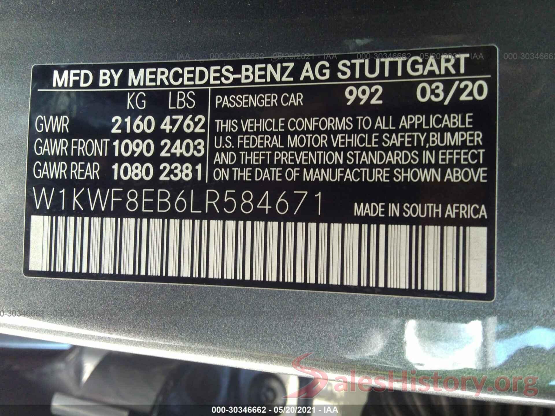 W1KWF8EB6LR584671 2020 MERCEDES-BENZ C-CLASS