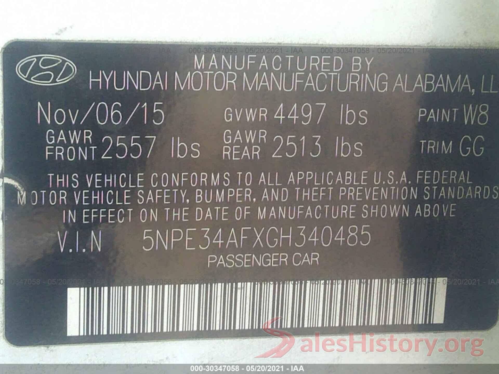 5NPE34AFXGH340485 2016 HYUNDAI SONATA