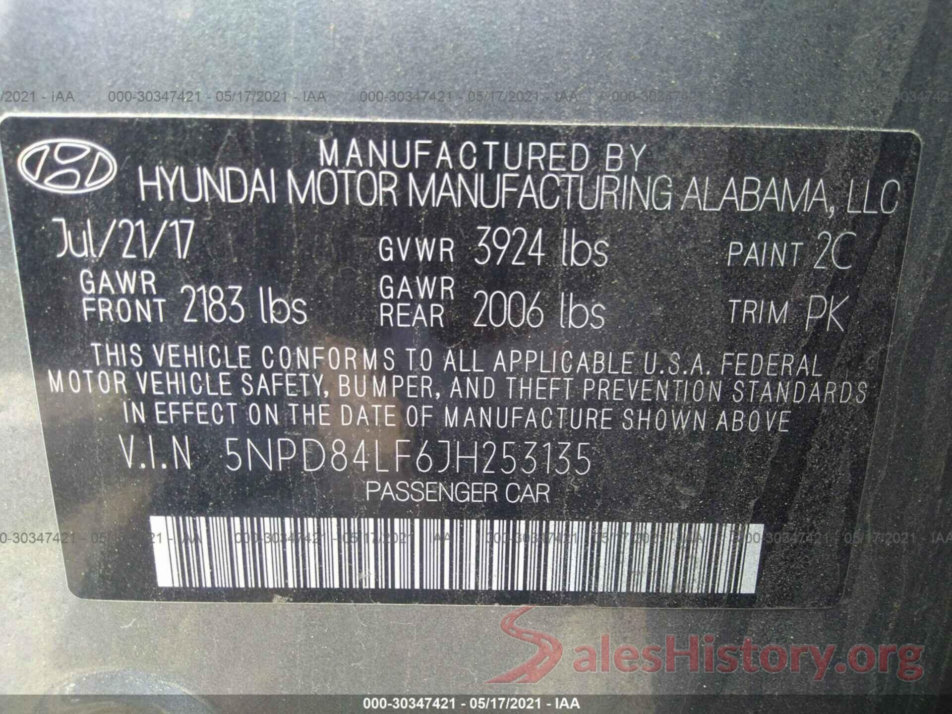 5NPD84LF6JH253135 2018 HYUNDAI ELANTRA