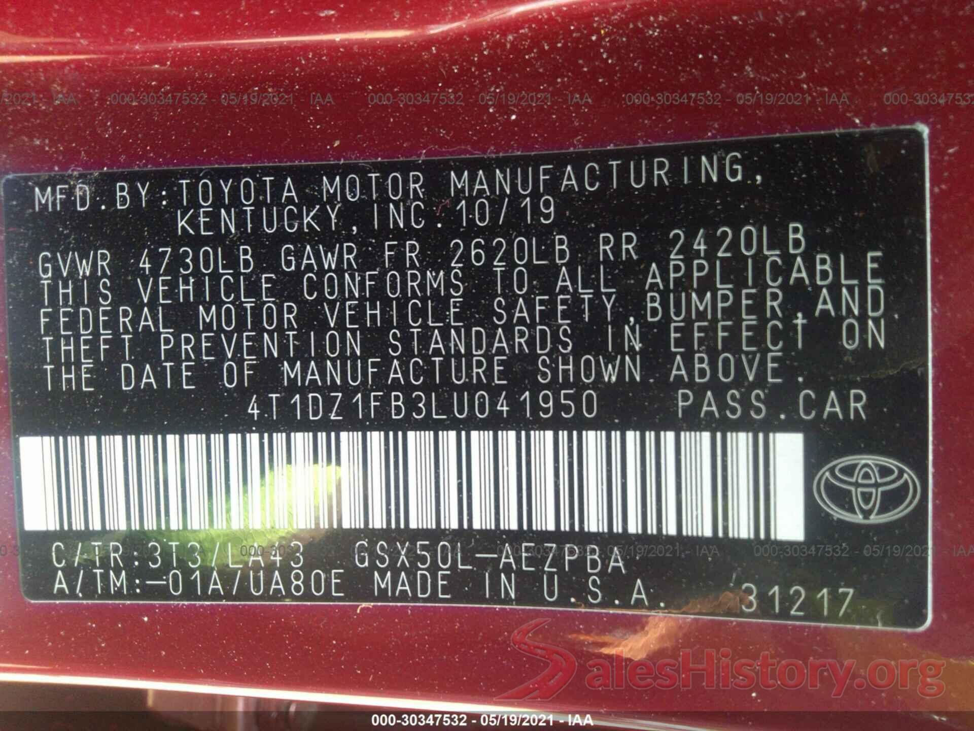 4T1DZ1FB3LU041950 2020 TOYOTA AVALON