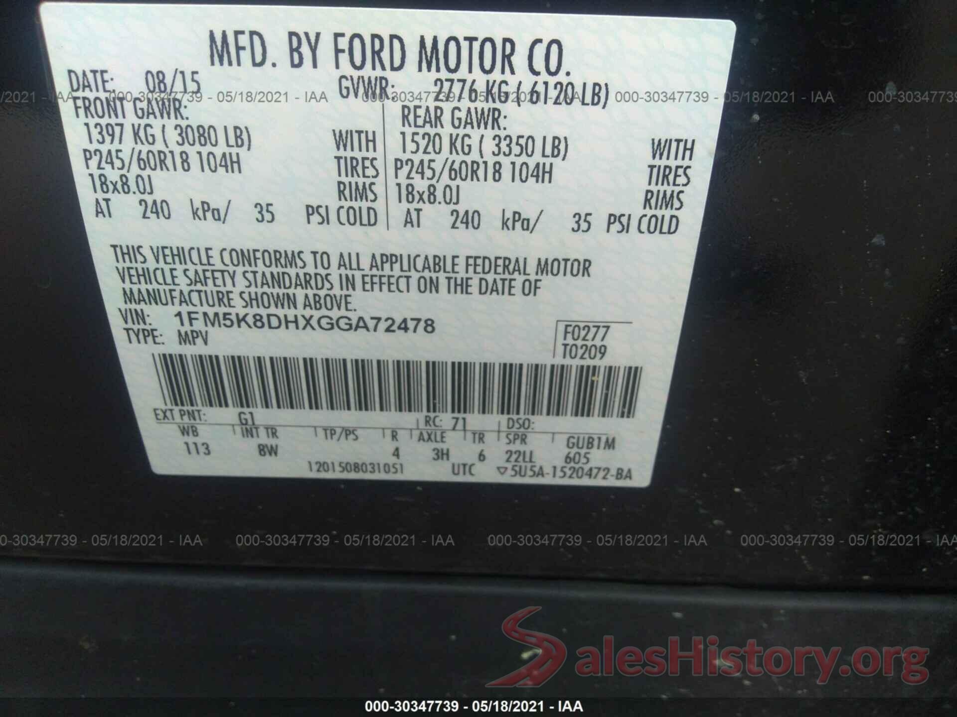 1FM5K8DHXGGA72478 2016 FORD EXPLORER