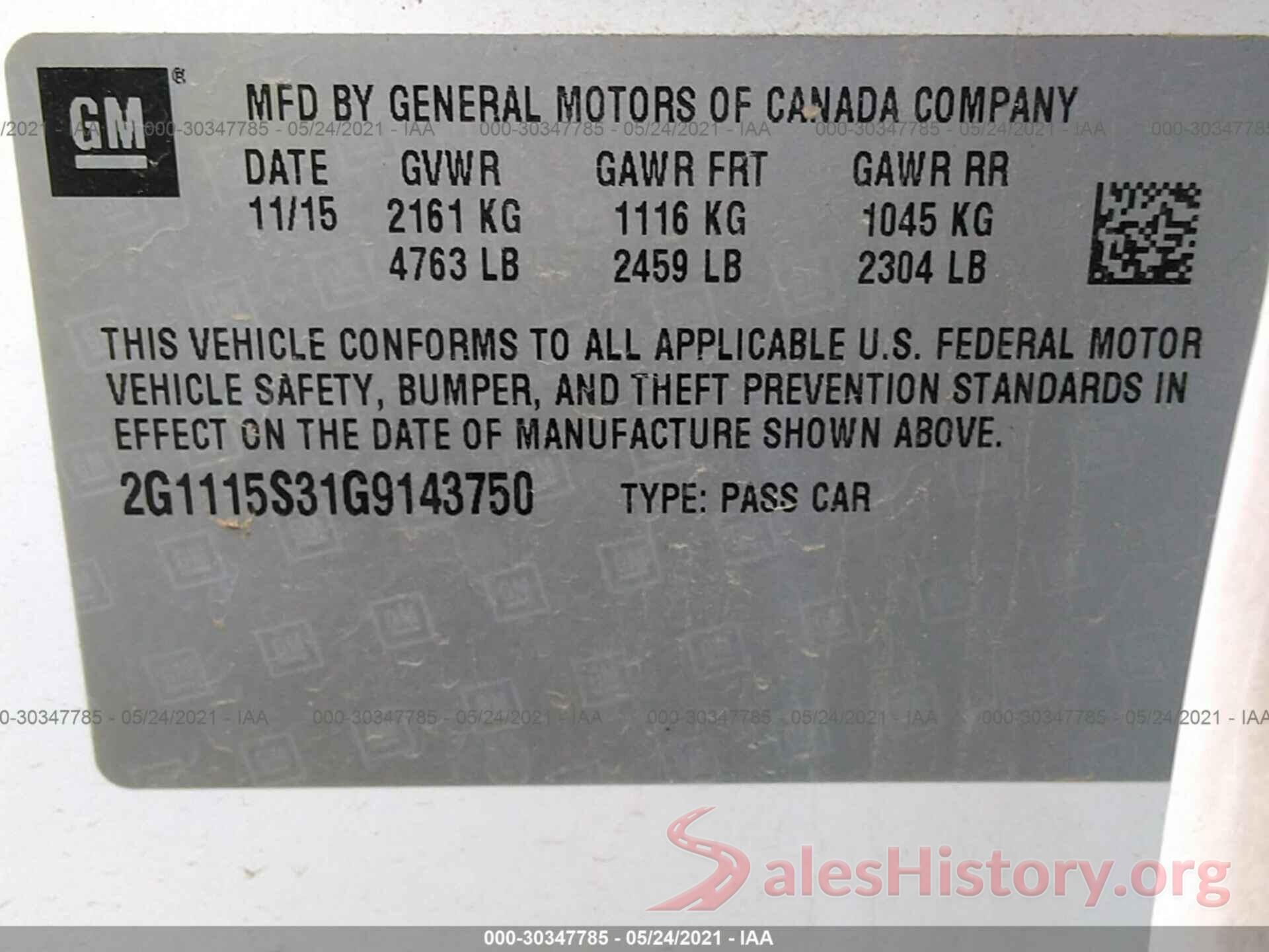 2G1115S31G9143750 2016 CHEVROLET IMPALA