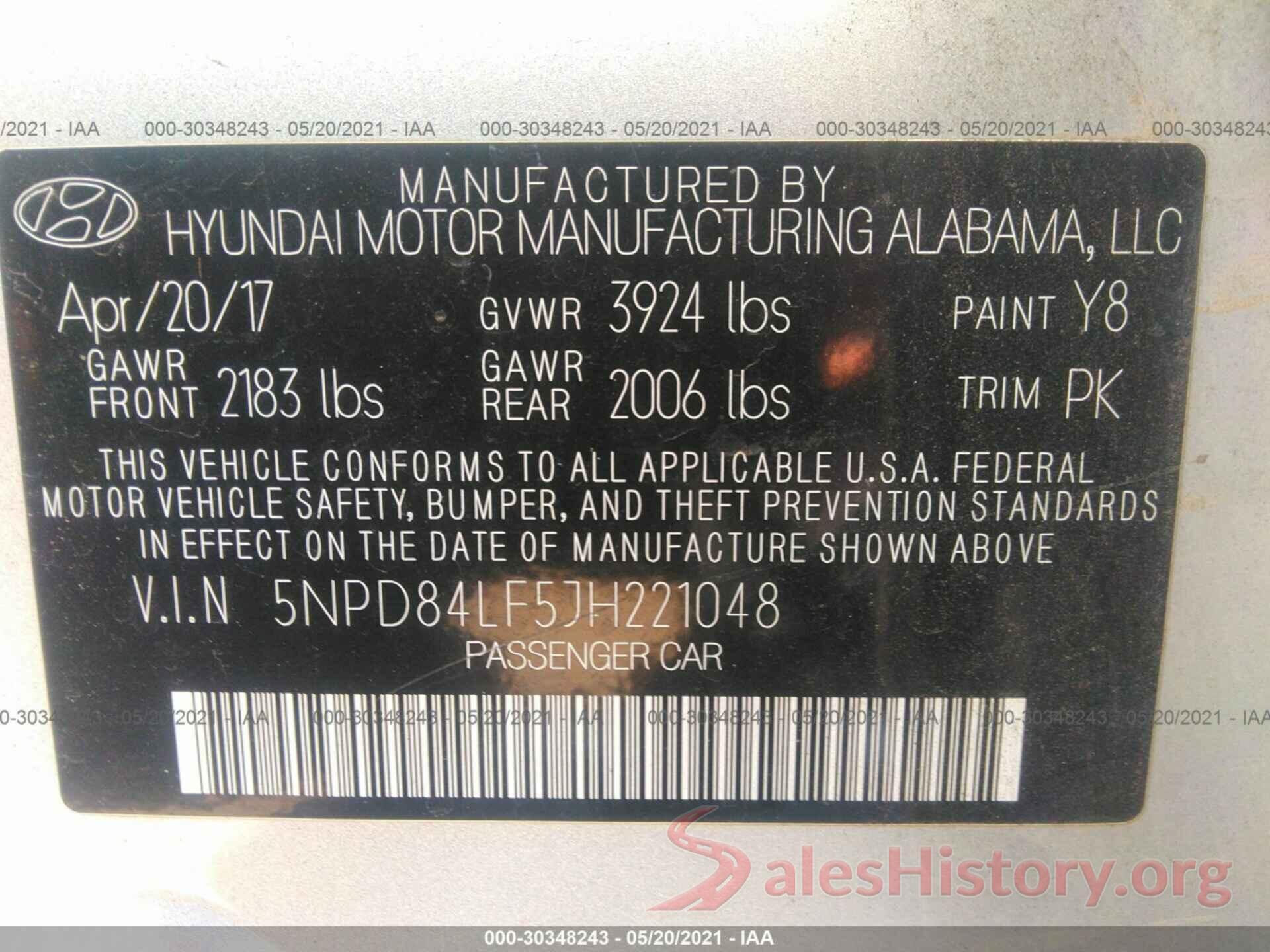 5NPD84LF5JH221048 2018 HYUNDAI ELANTRA