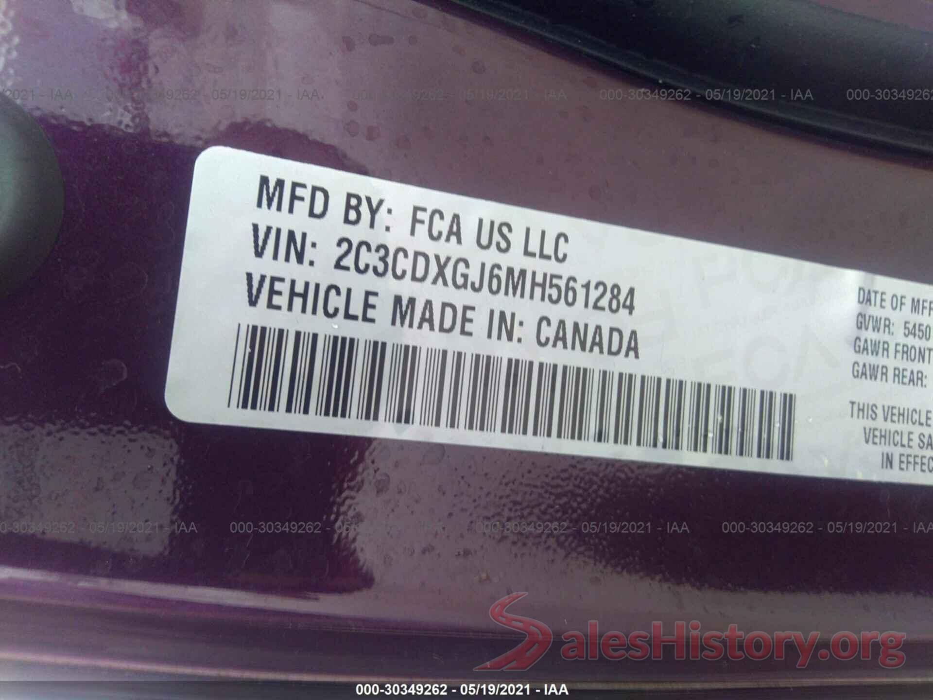 2C3CDXGJ6MH561284 2021 DODGE CHARGER