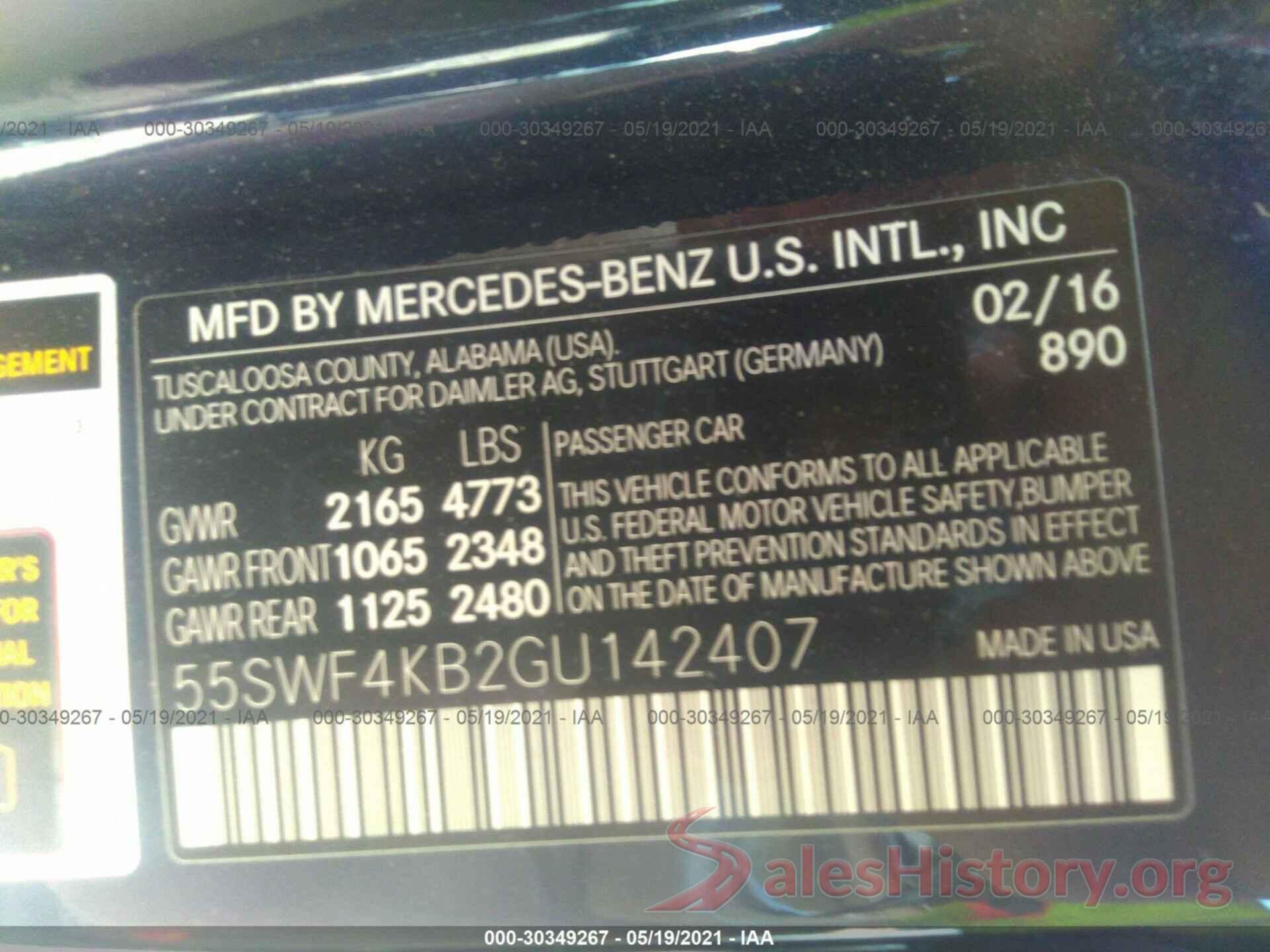 55SWF4KB2GU142407 2016 MERCEDES-BENZ C-CLASS