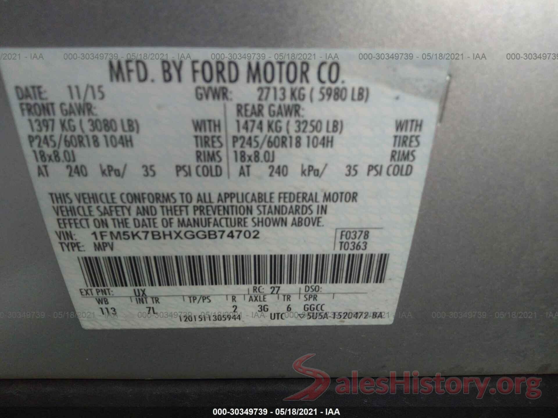 1FM5K7BHXGGB74702 2016 FORD EXPLORER