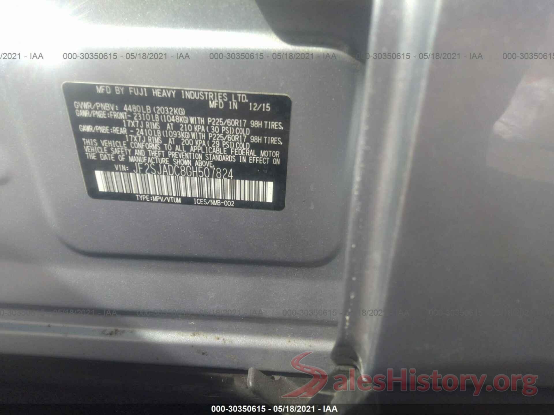 JF2SJADC8GH507824 2016 SUBARU FORESTER