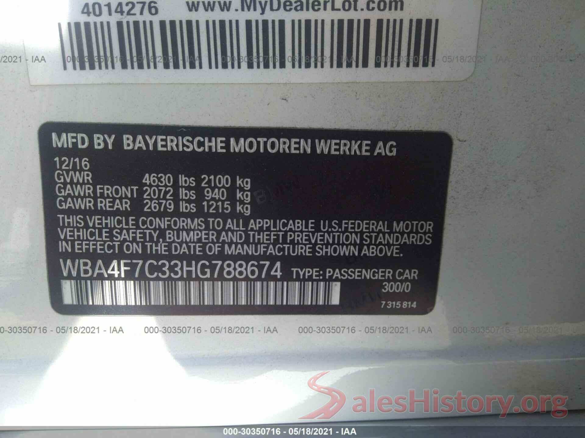 WBA4F7C33HG788674 2017 BMW 4 SERIES