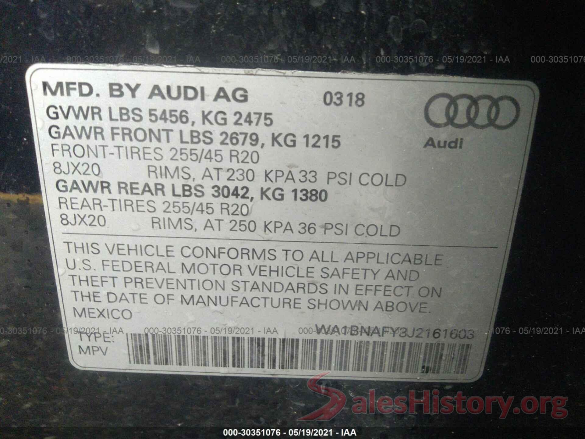 WA1BNAFY3J2161603 2018 AUDI Q5