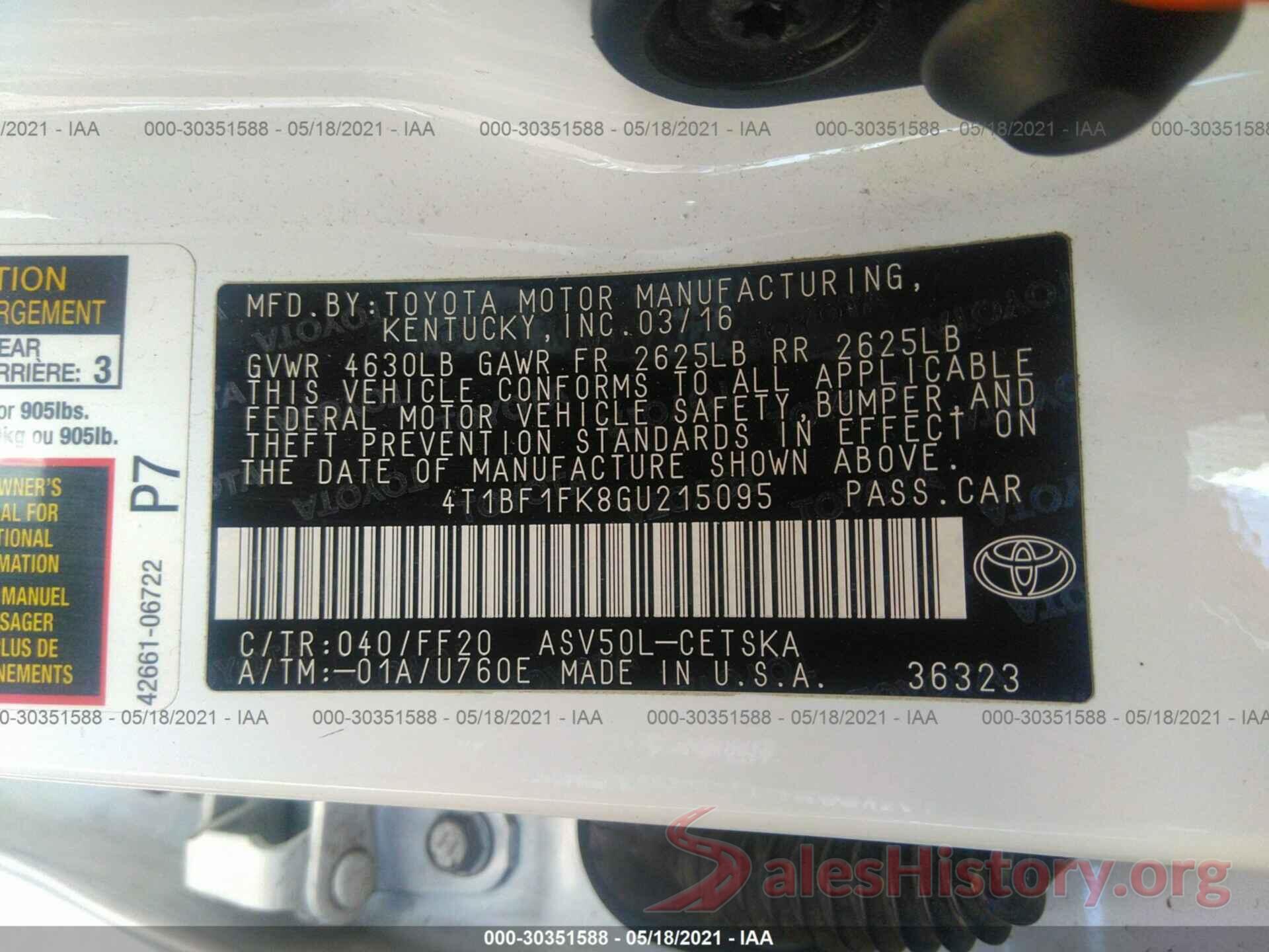 4T1BF1FK8GU215095 2016 TOYOTA CAMRY