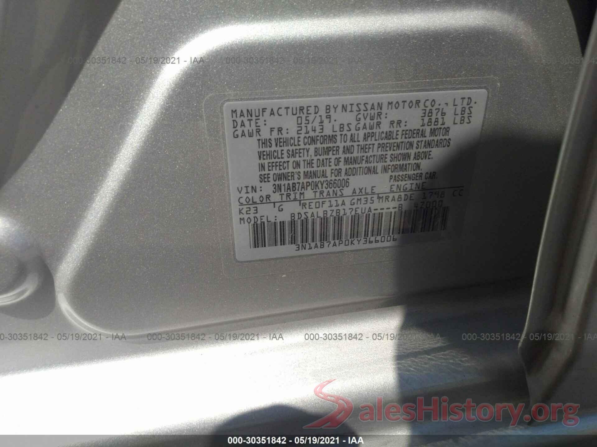 3N1AB7AP0KY366006 2019 NISSAN SENTRA