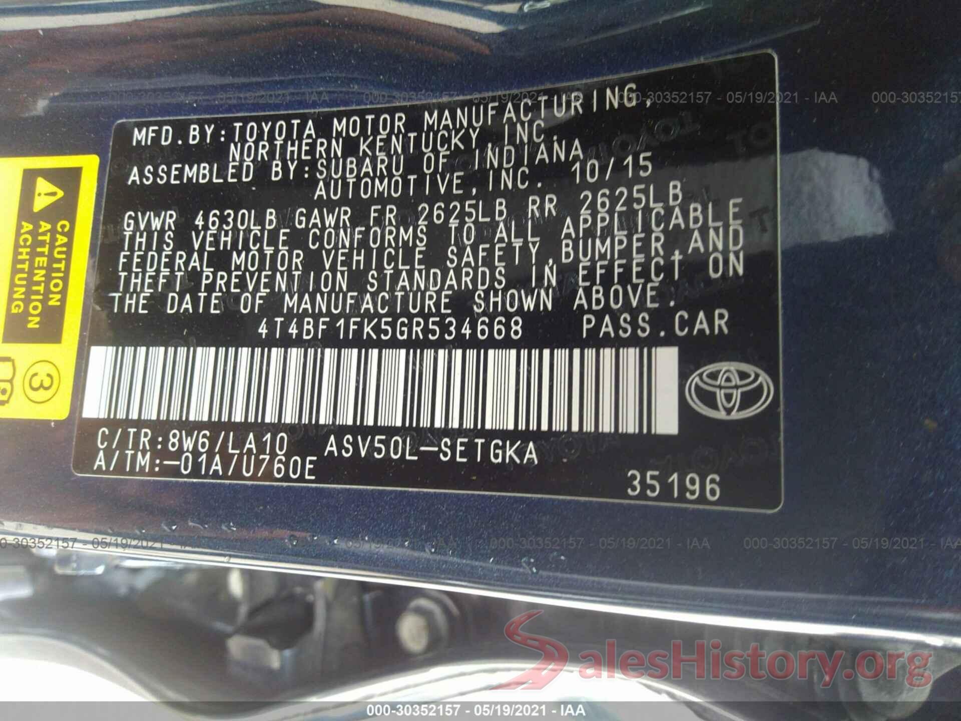 4T4BF1FK5GR534668 2016 TOYOTA CAMRY