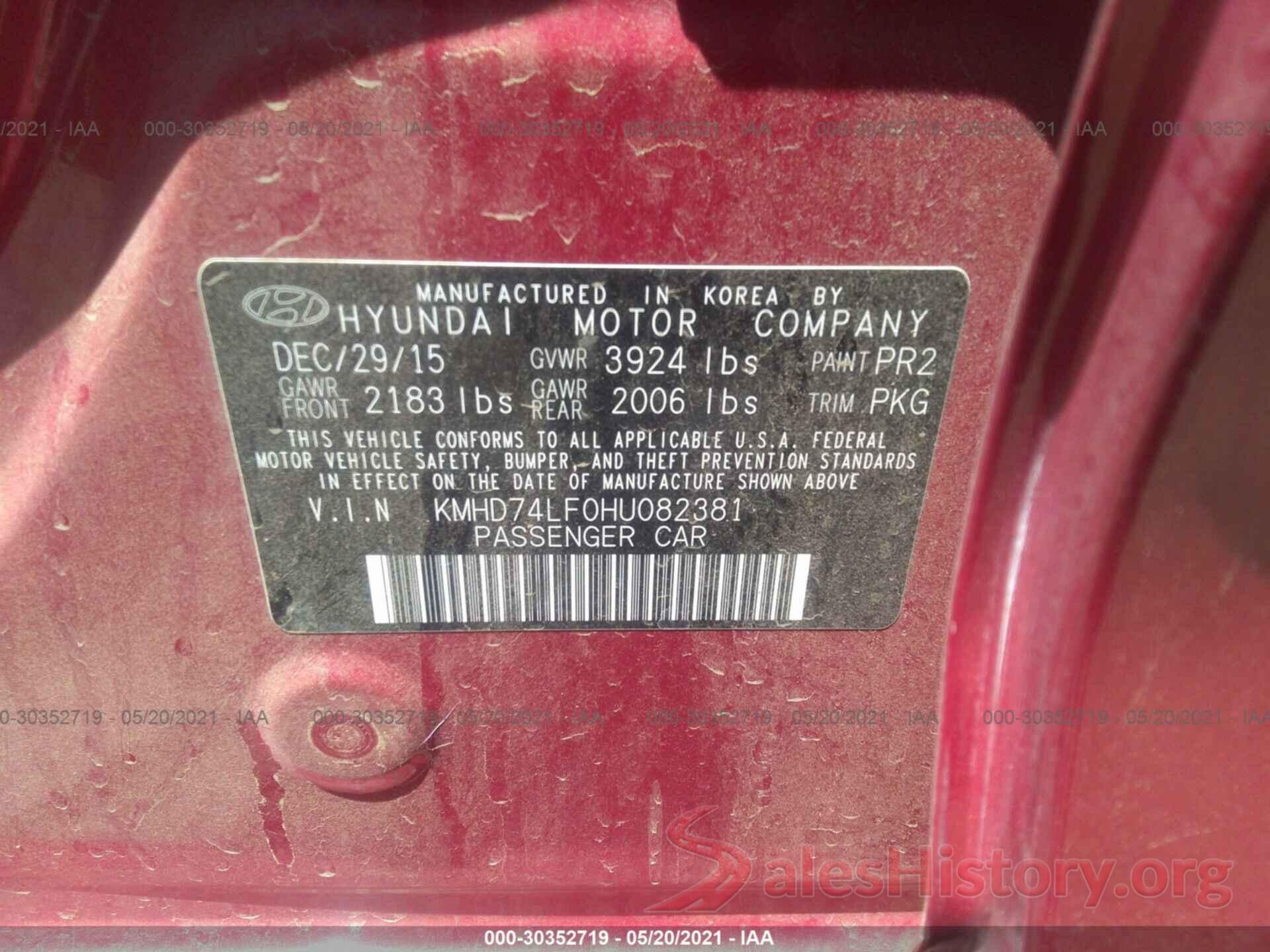 KMHD74LF0HU082381 2017 HYUNDAI ELANTRA