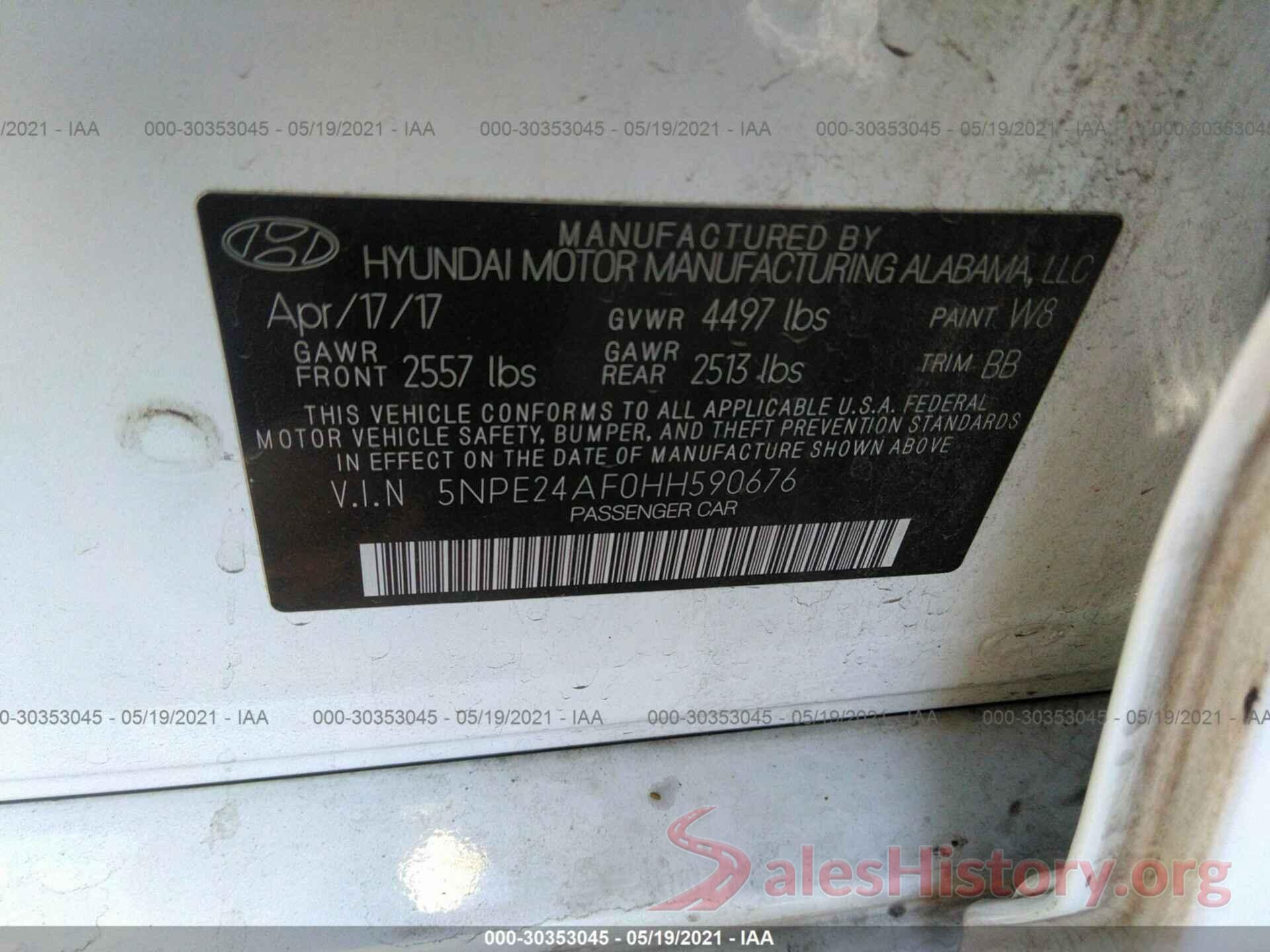 5NPE24AF0HH590676 2017 HYUNDAI SONATA