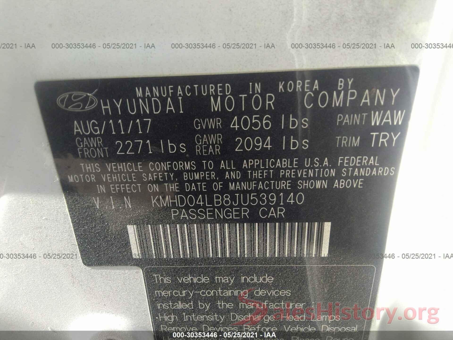 KMHD04LB8JU539140 2018 HYUNDAI ELANTRA