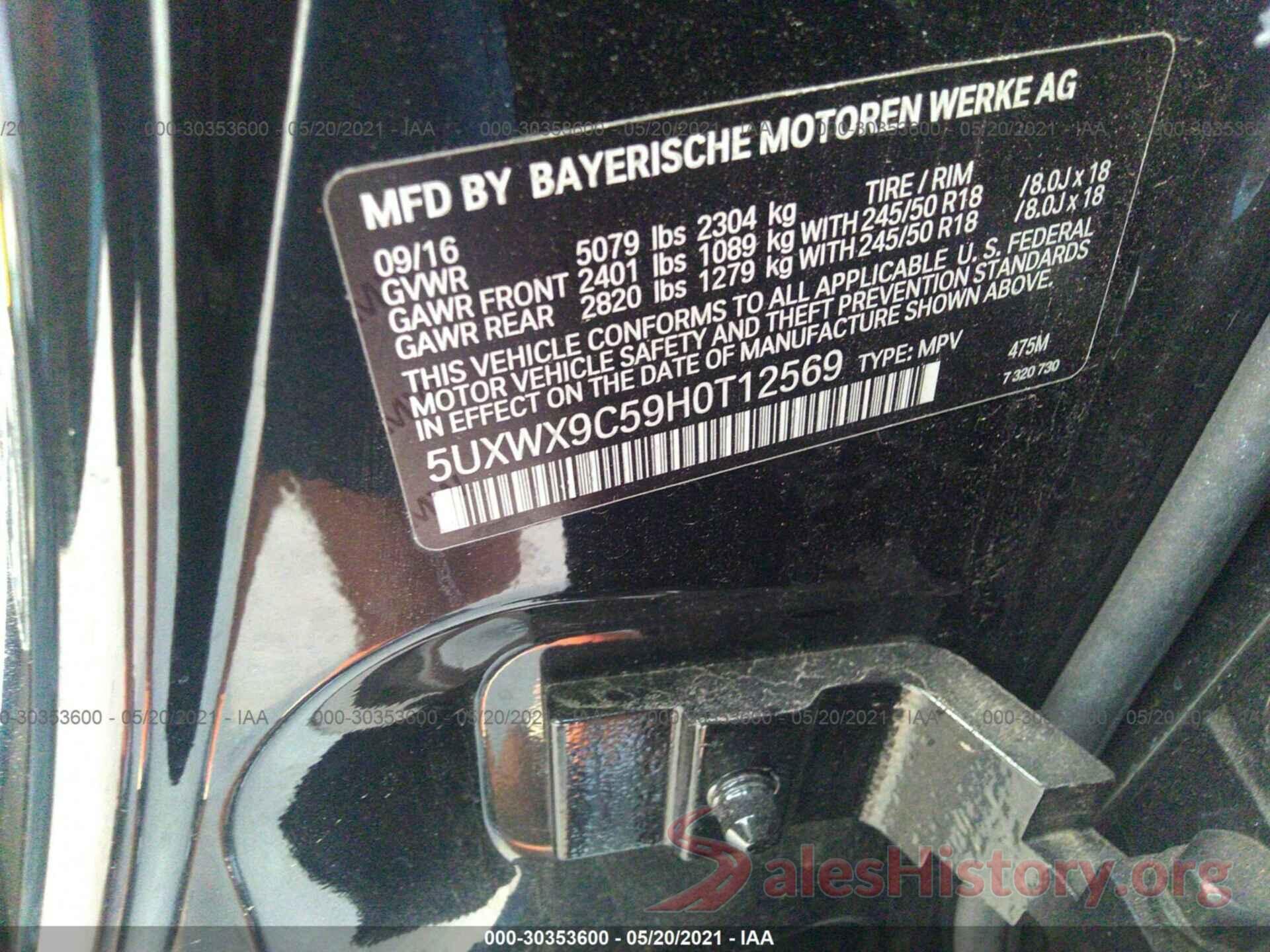 5UXWX9C59H0T12569 2017 BMW X3