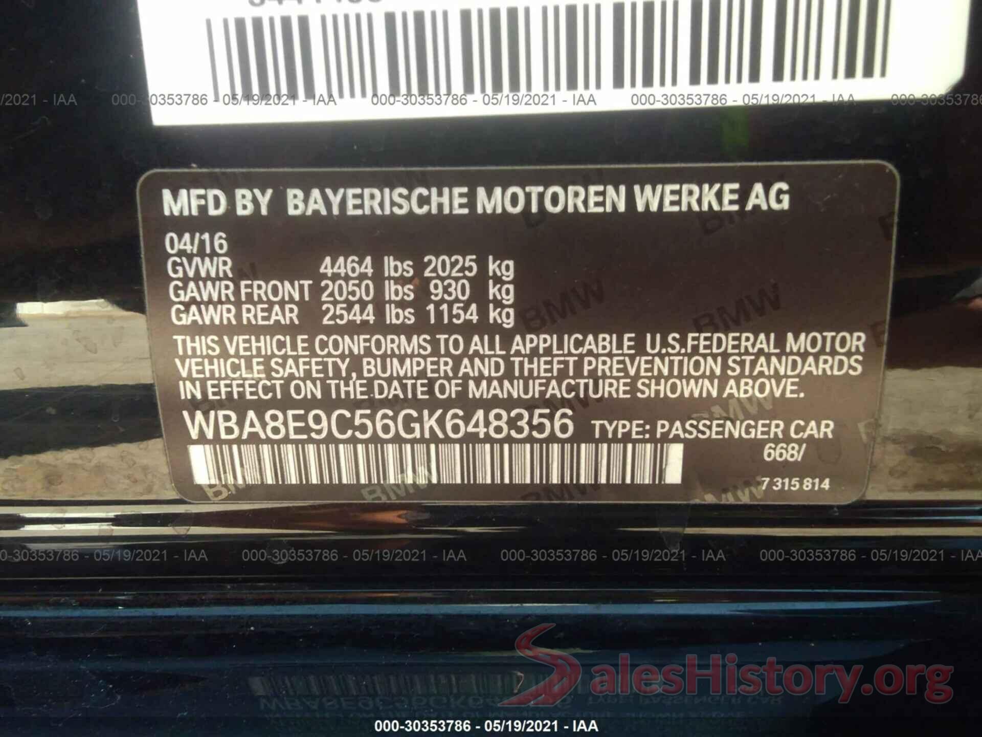 WBA8E9C56GK648356 2016 BMW 3 SERIES