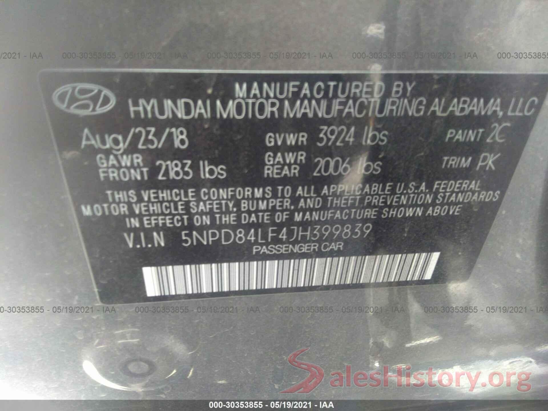 5NPD84LF4JH399839 2018 HYUNDAI ELANTRA