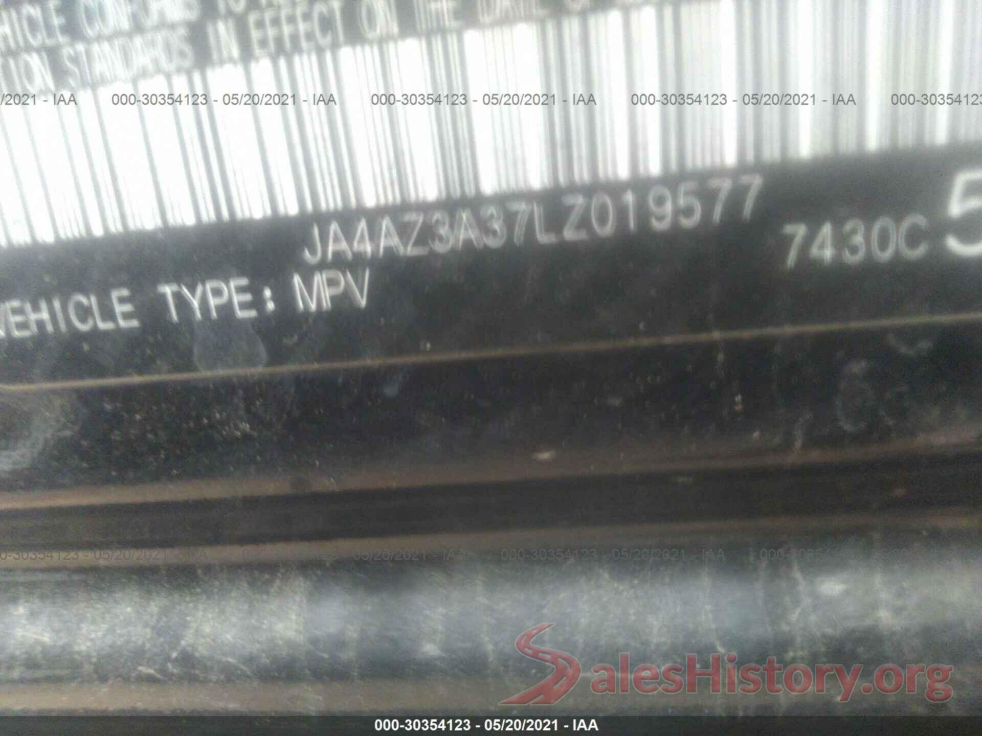 JA4AZ3A37LZ019577 2020 MITSUBISHI OUTLANDER