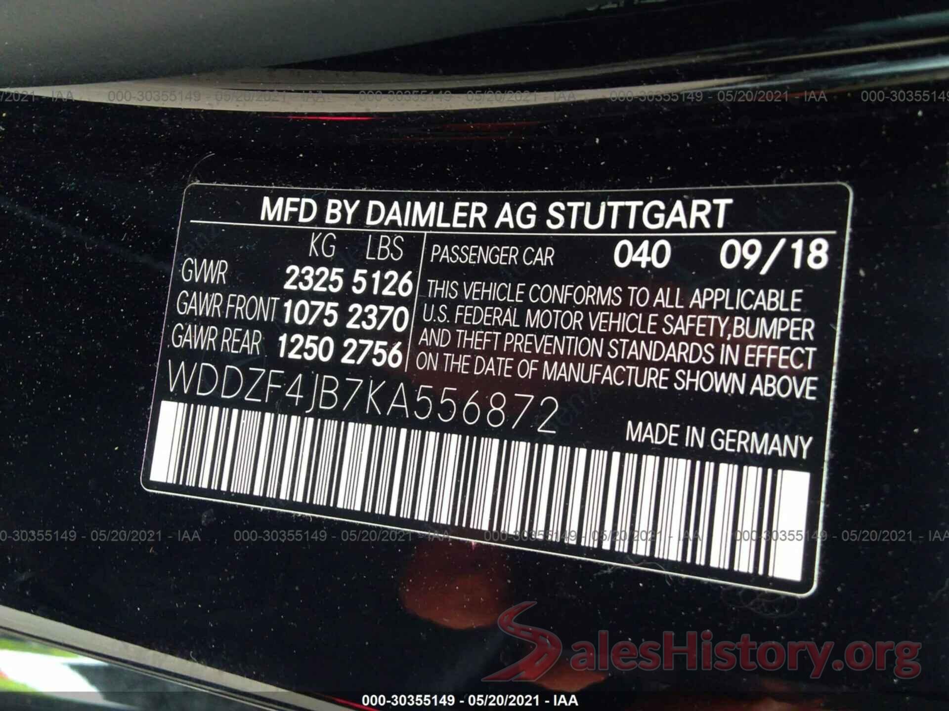 WDDZF4JB7KA556872 2019 MERCEDES-BENZ E-CLASS