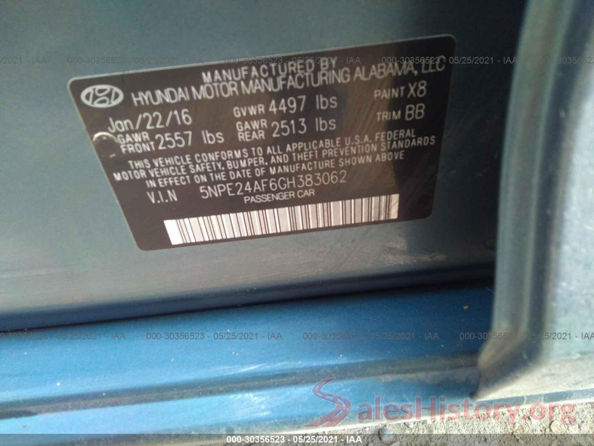 5NPE24AF6GH383062 2016 HYUNDAI SONATA