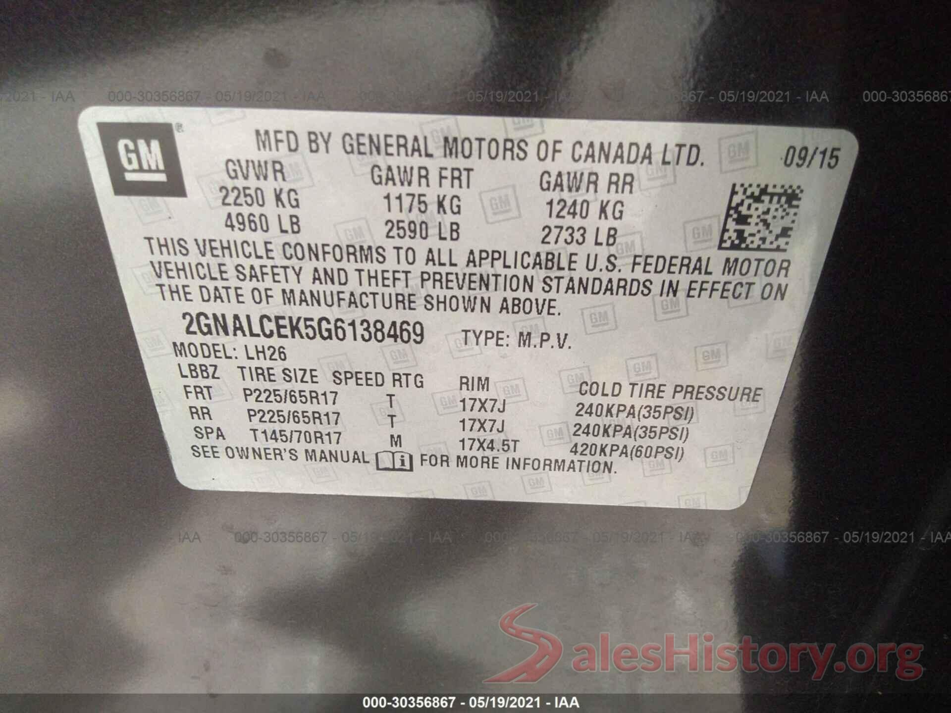 2GNALCEK5G6138469 2016 CHEVROLET EQUINOX