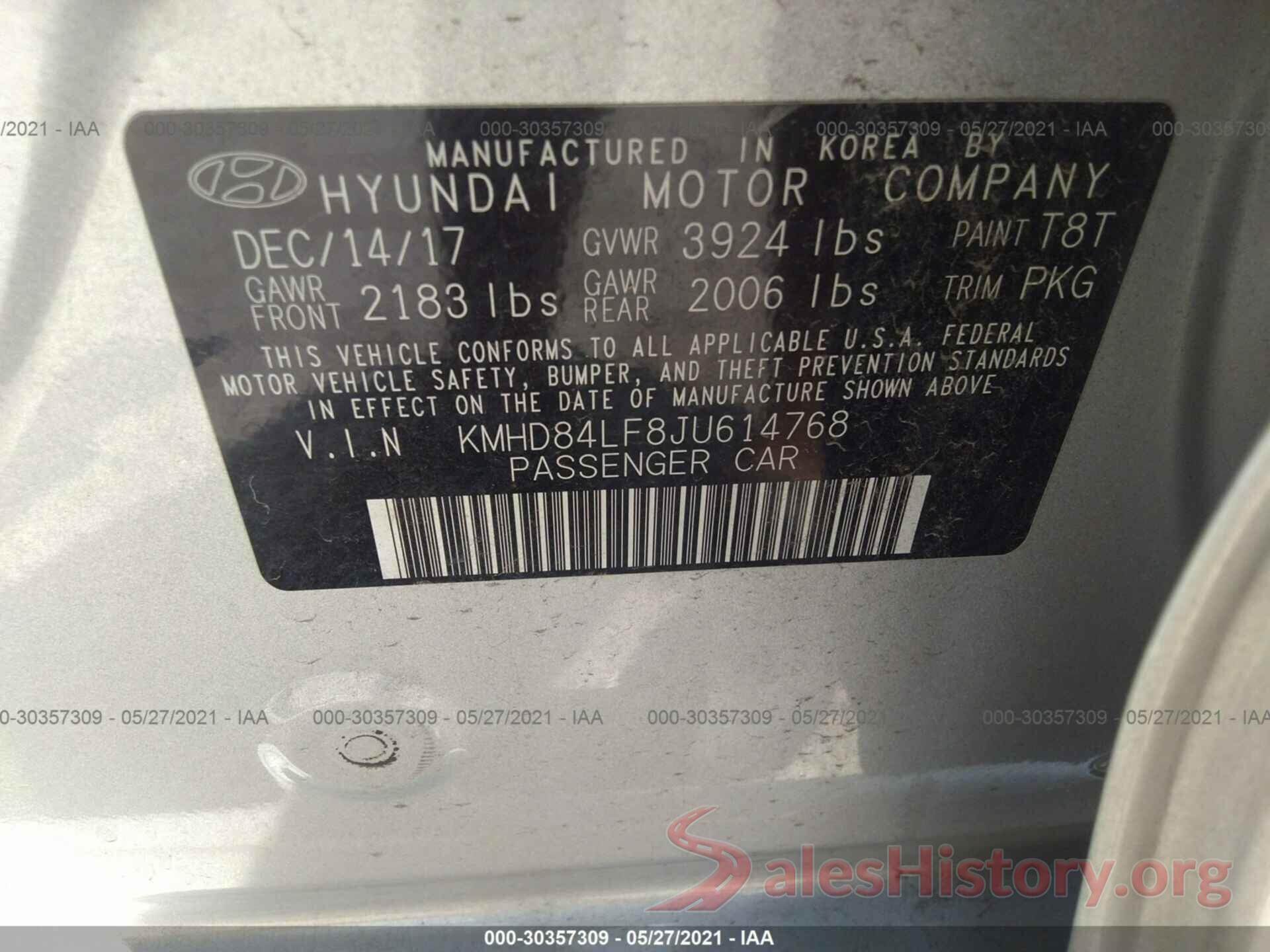 KMHD84LF8JU614768 2018 HYUNDAI ELANTRA