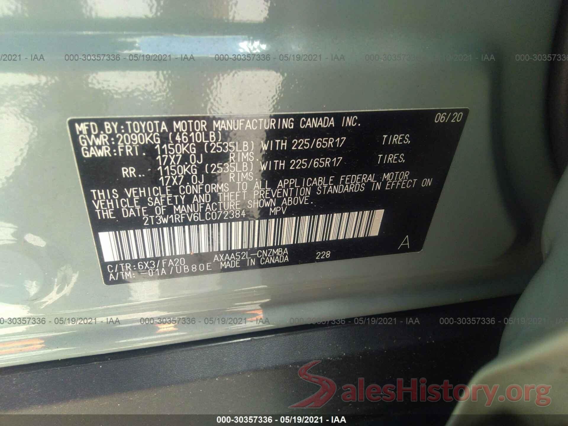 2T3W1RFV6LC072384 2020 TOYOTA RAV4