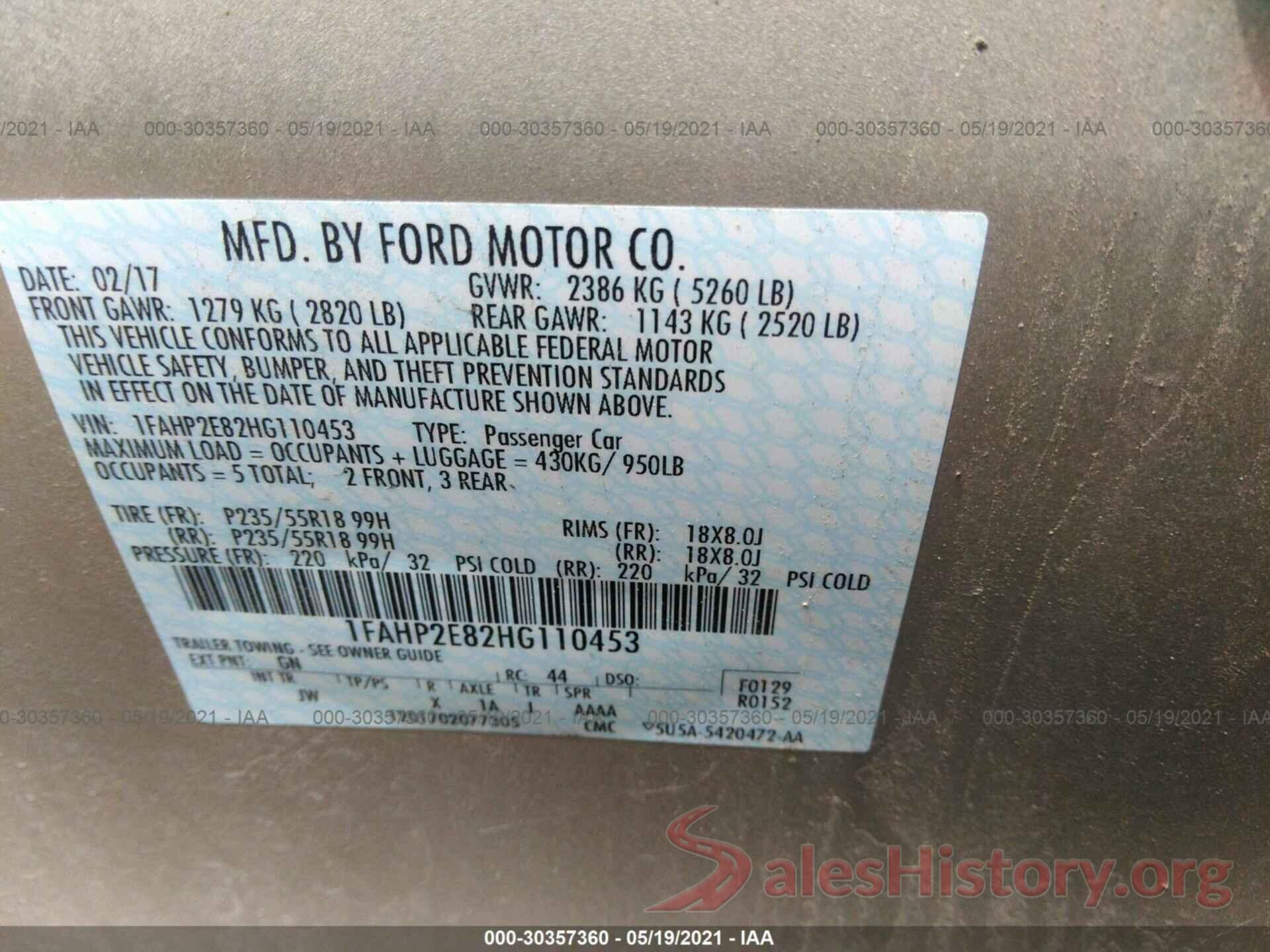 1FAHP2E82HG110453 2017 FORD TAURUS