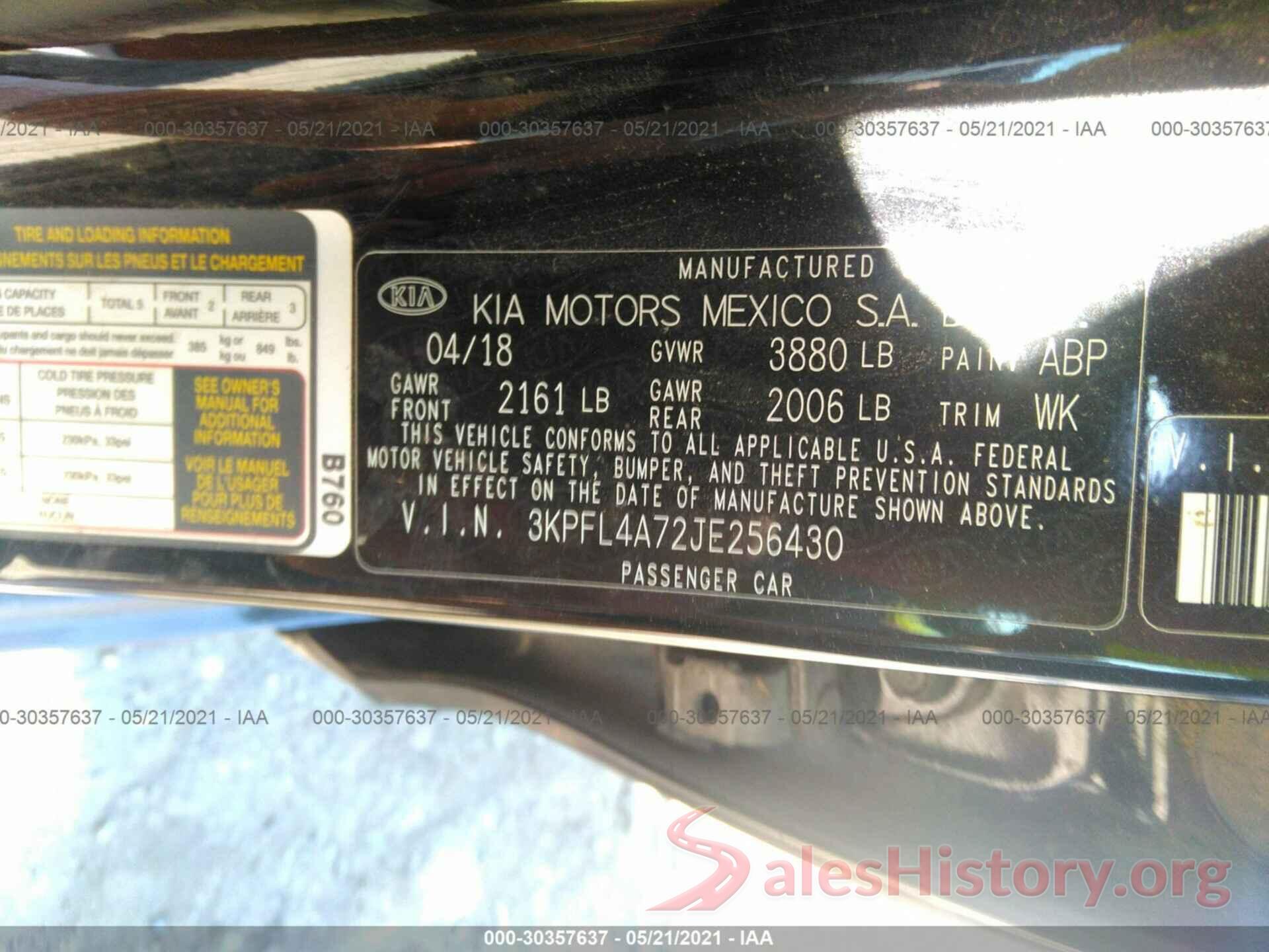 3KPFL4A72JE256430 2018 KIA FORTE