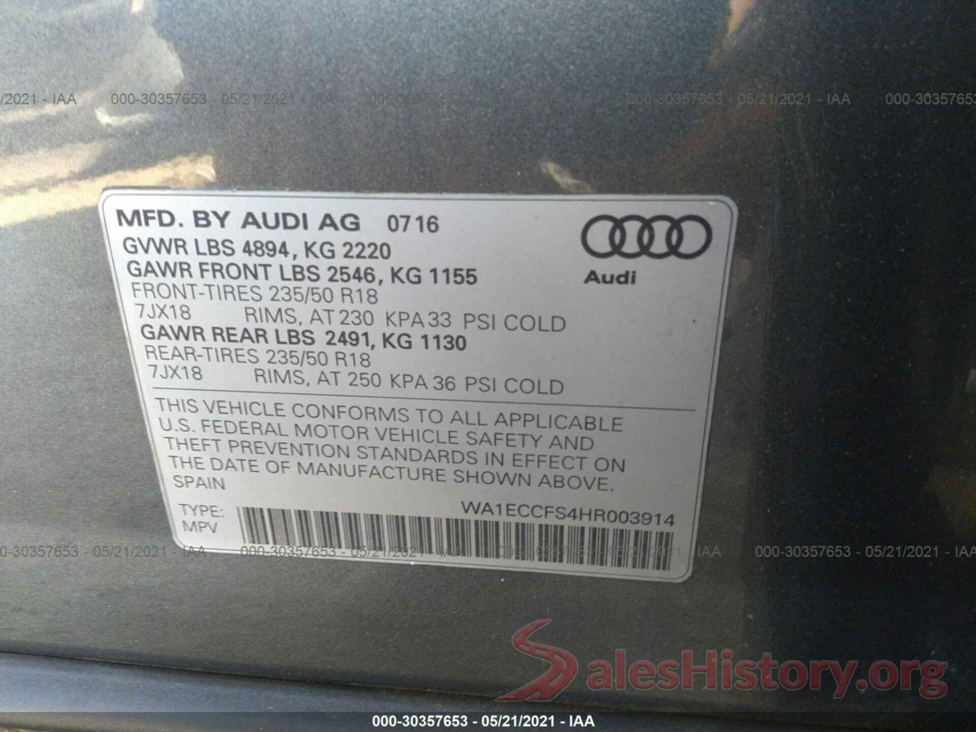 WA1ECCFS4HR003914 2017 AUDI Q3