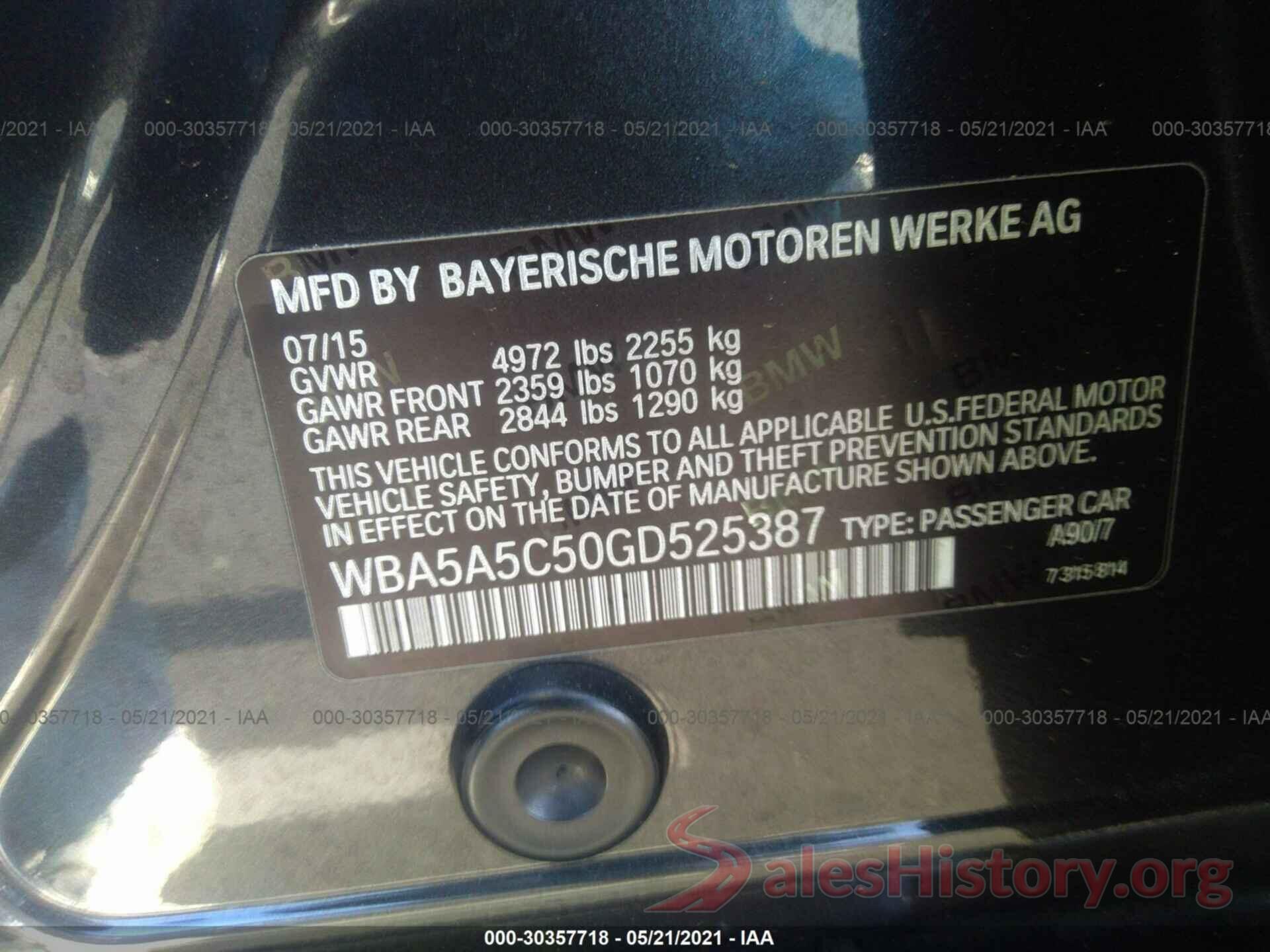 WBA5A5C50GD525387 2016 BMW 5 SERIES