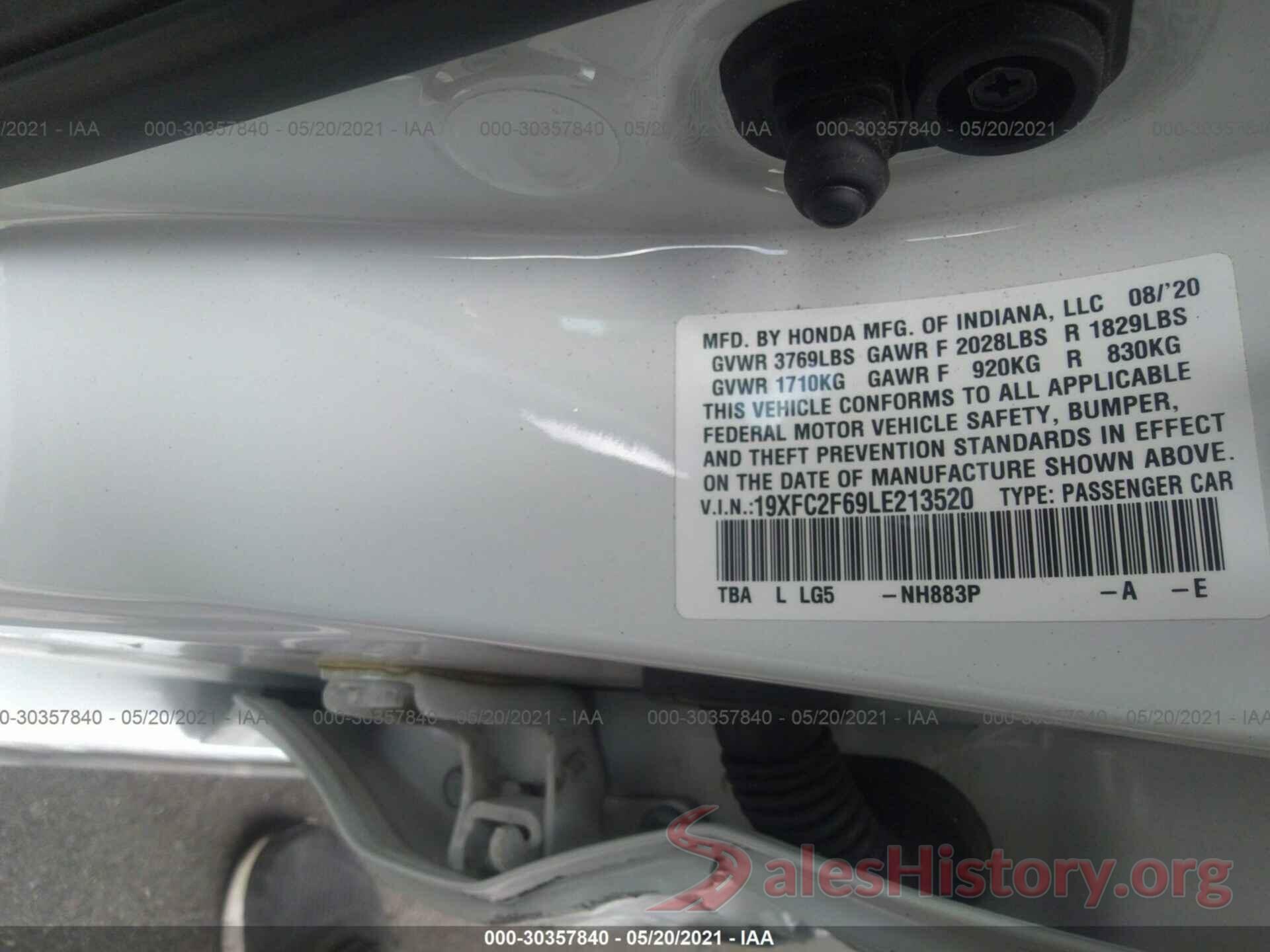 19XFC2F69LE213520 2020 HONDA CIVIC SEDAN