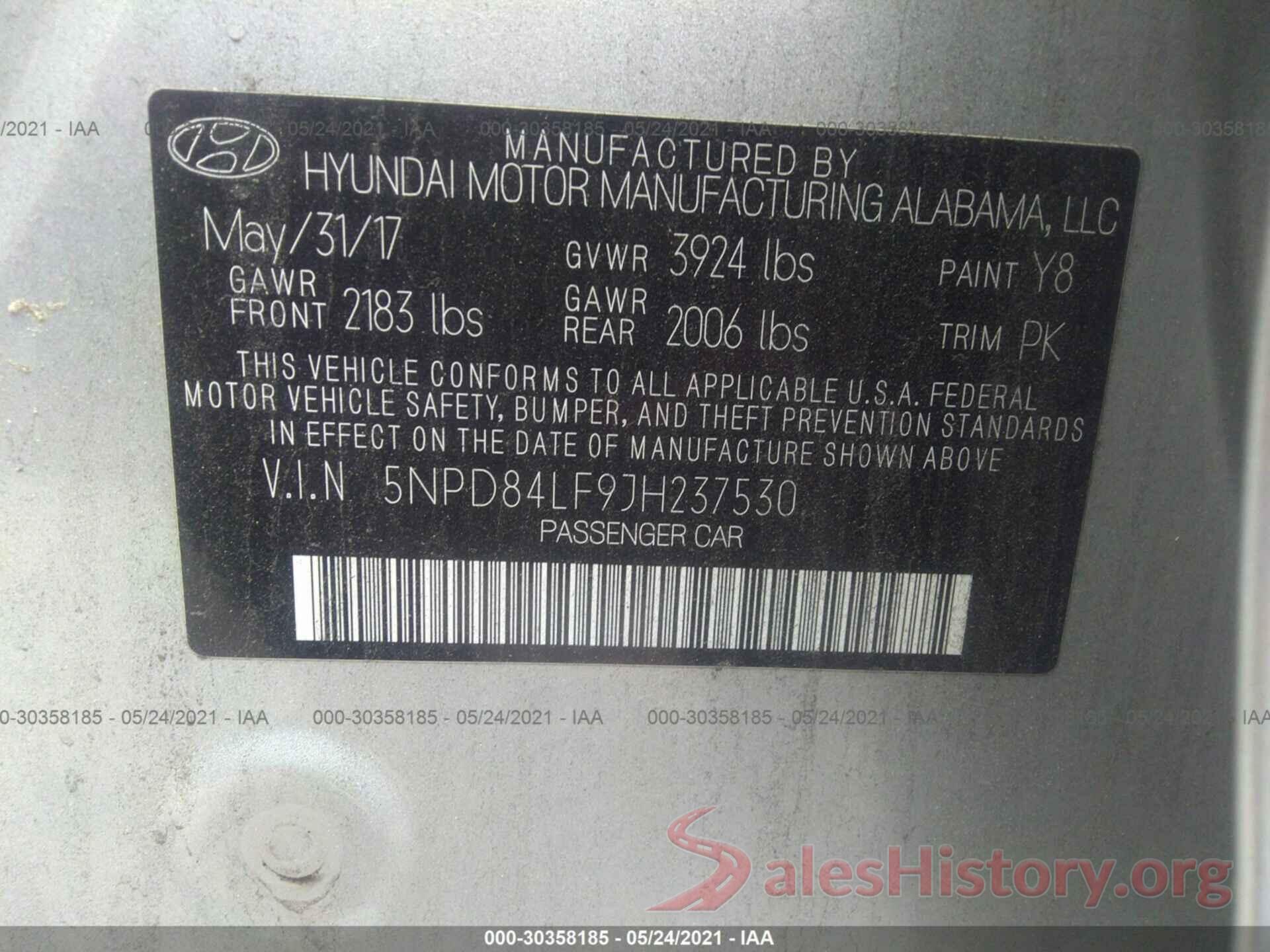 5NPD84LF9JH237530 2018 HYUNDAI ELANTRA