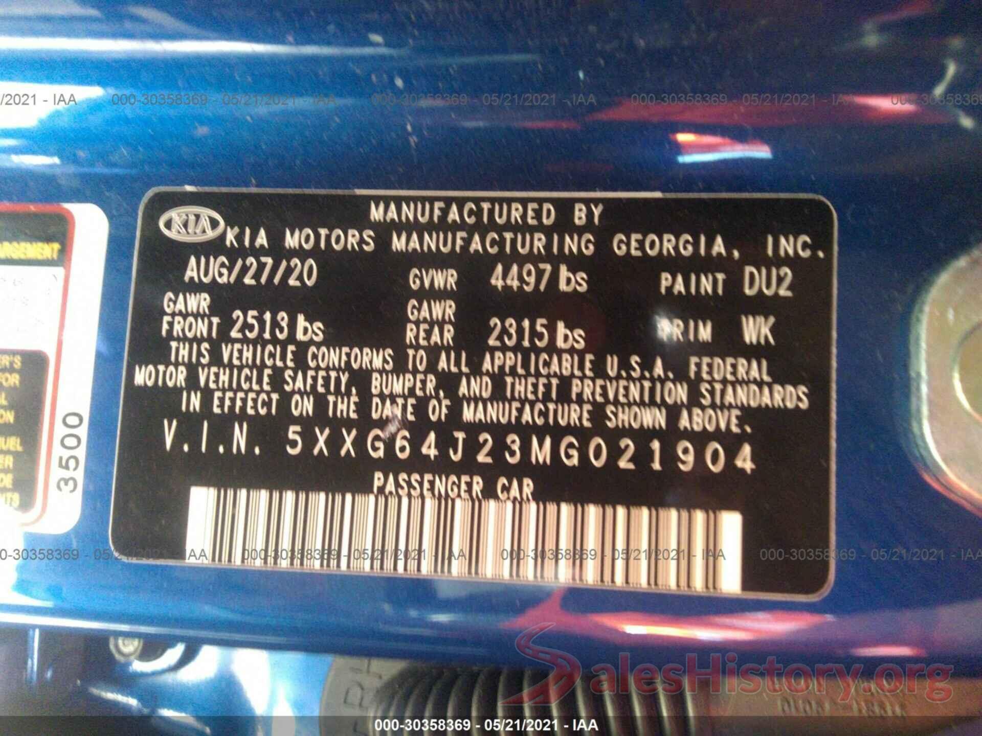 5XXG64J23MG021904 2021 KIA K5