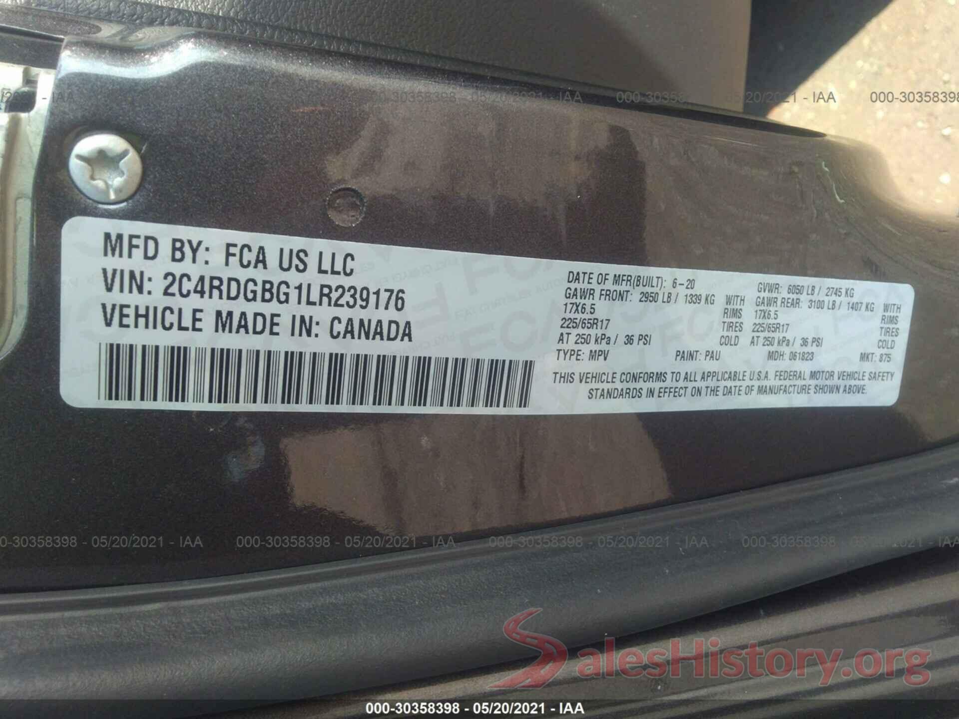 2C4RDGBG1LR239176 2020 DODGE GRAND CARAVAN