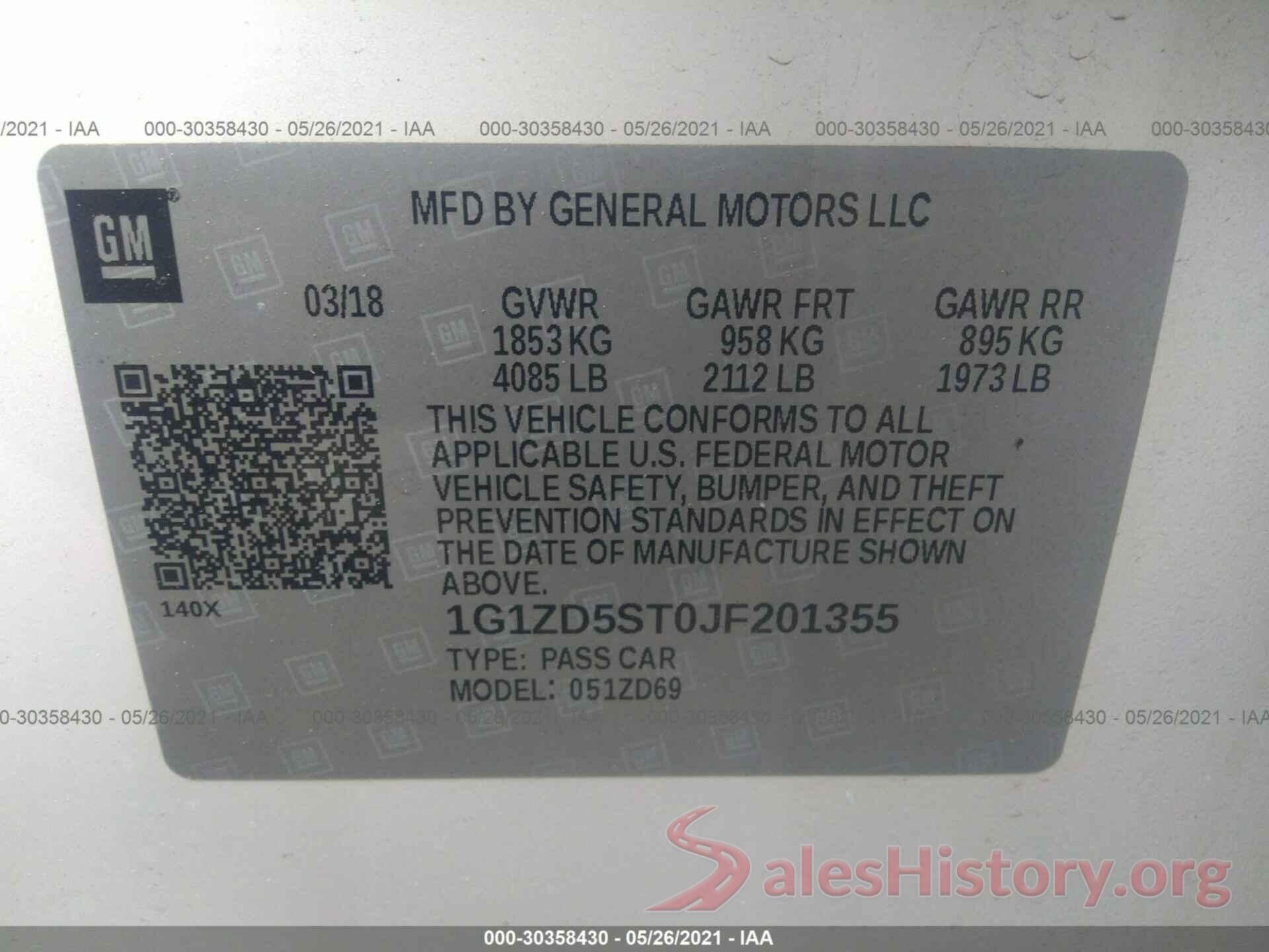 1G1ZD5ST0JF201355 2018 CHEVROLET MALIBU