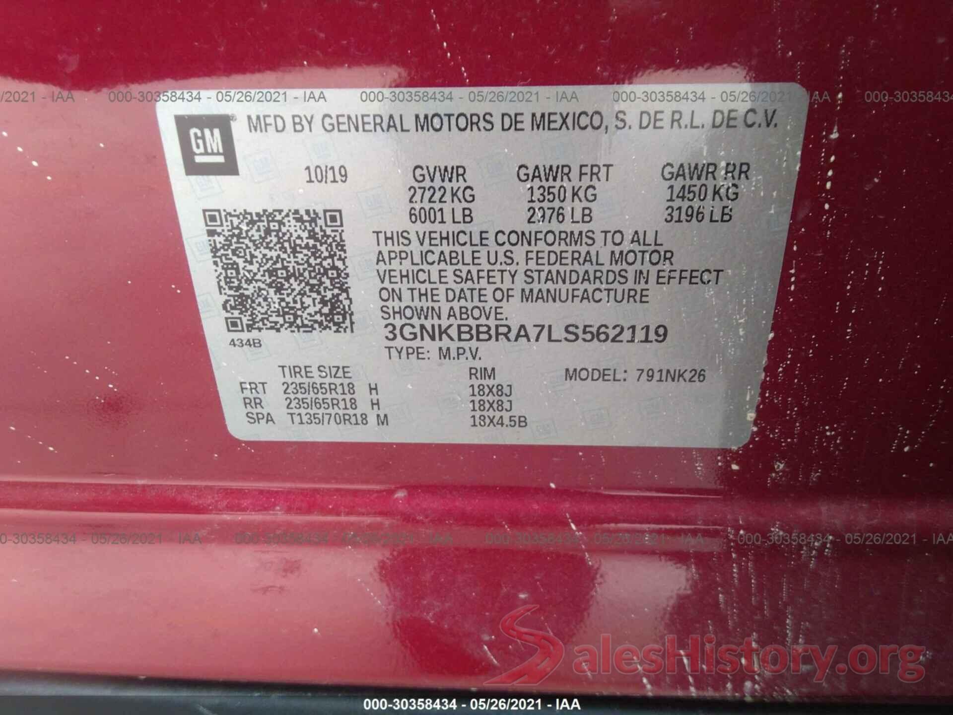 3GNKBBRA7LS562119 2020 CHEVROLET BLAZER