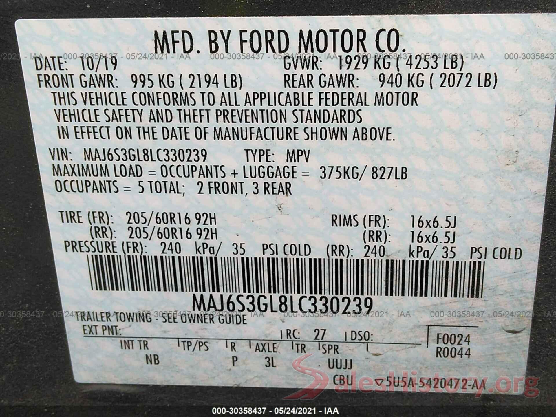 MAJ6S3GL8LC330239 2020 FORD ECOSPORT