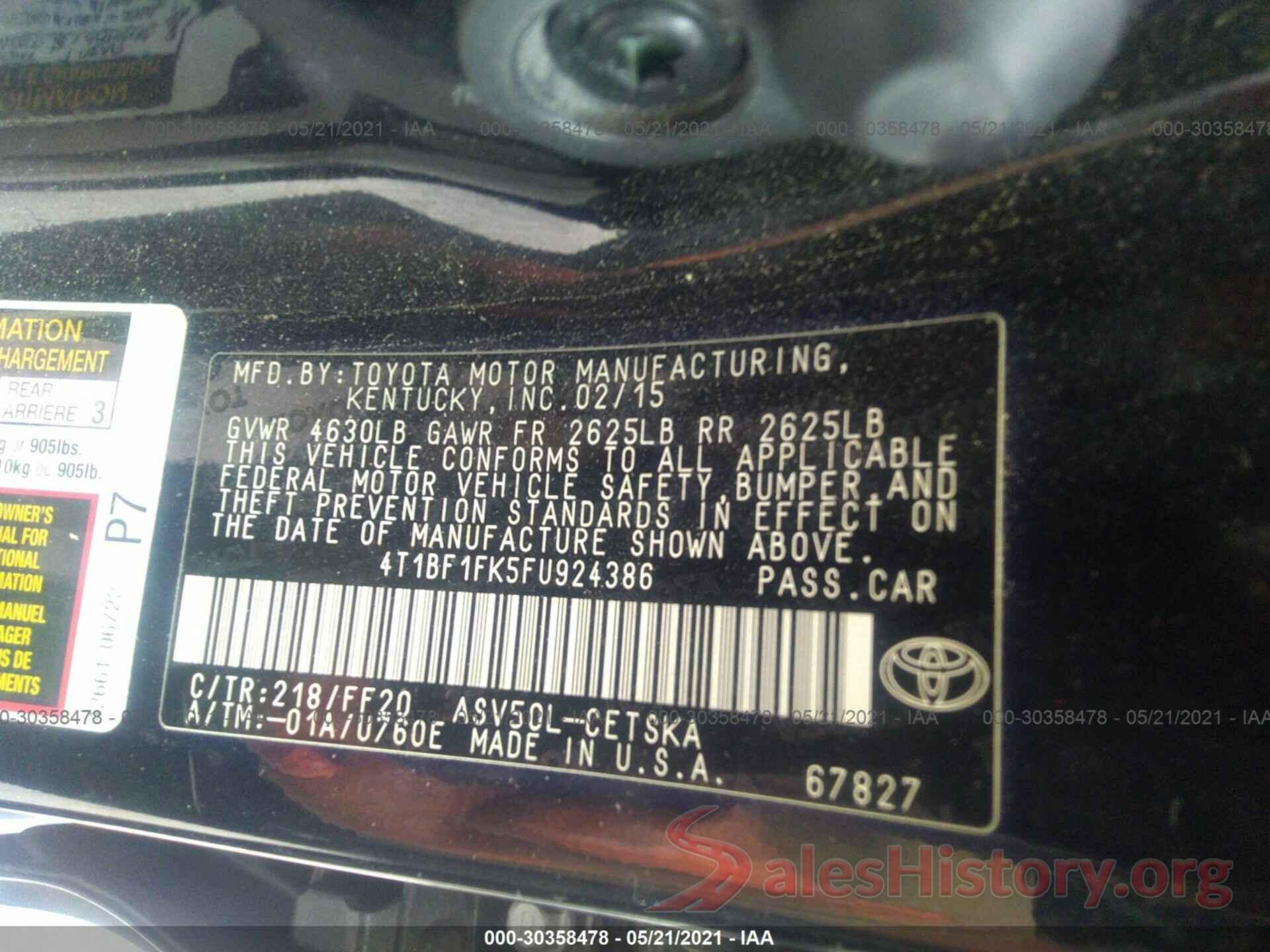 4T1BF1FK5FU924386 2015 TOYOTA CAMRY