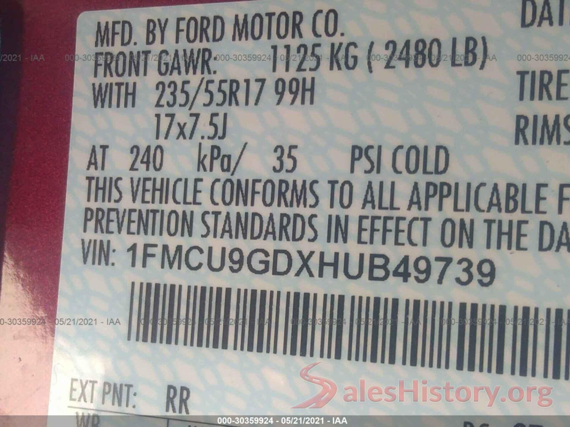 1FMCU9GDXHUB49739 2017 FORD ESCAPE