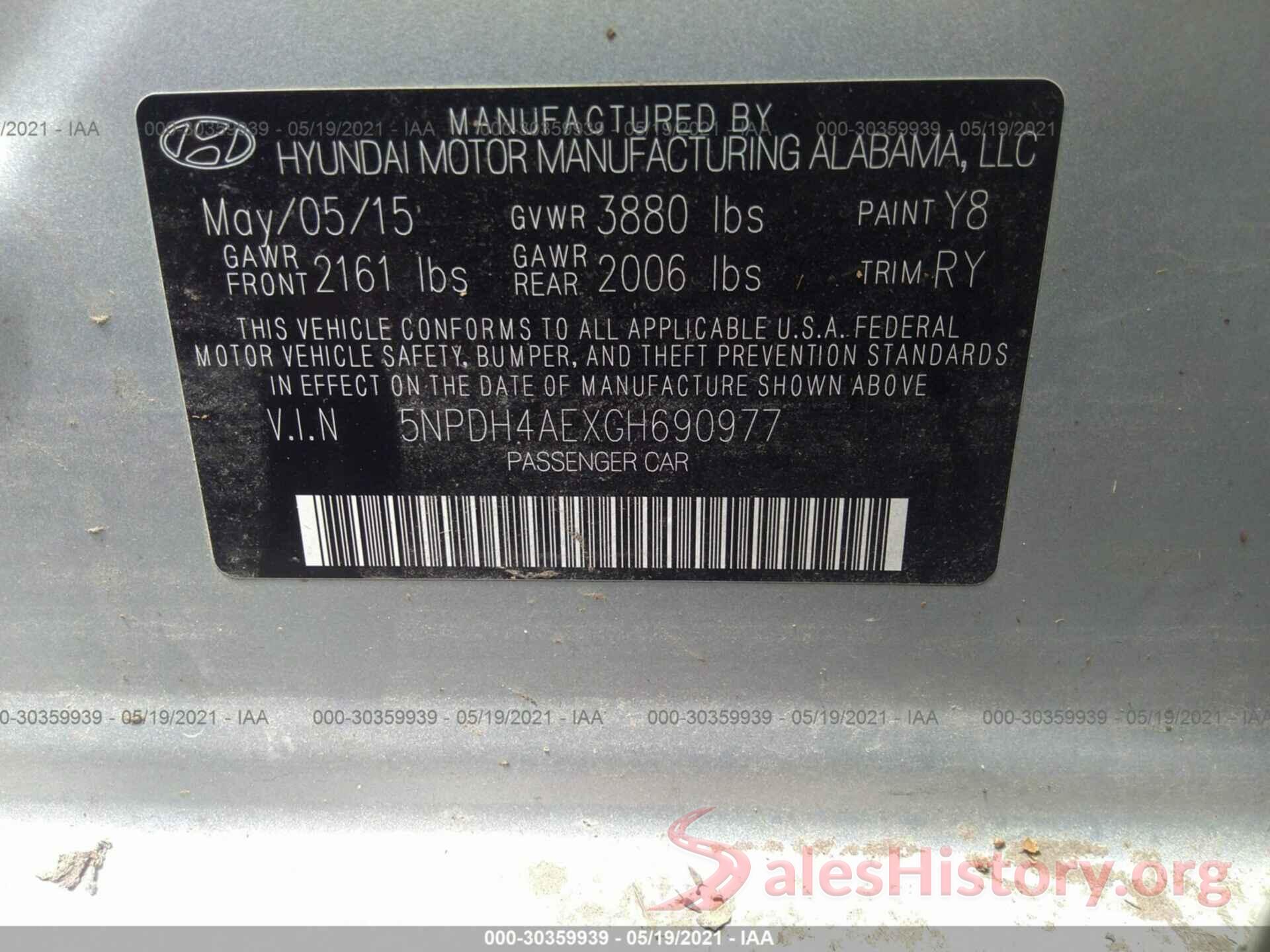 5NPDH4AEXGH690977 2016 HYUNDAI ELANTRA