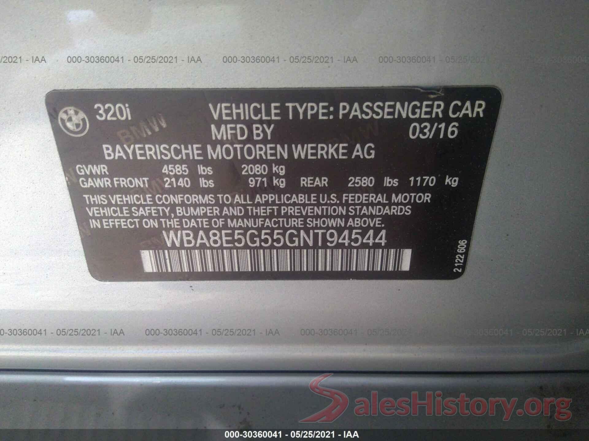 WBA8E5G55GNT94544 2016 BMW 3 SERIES