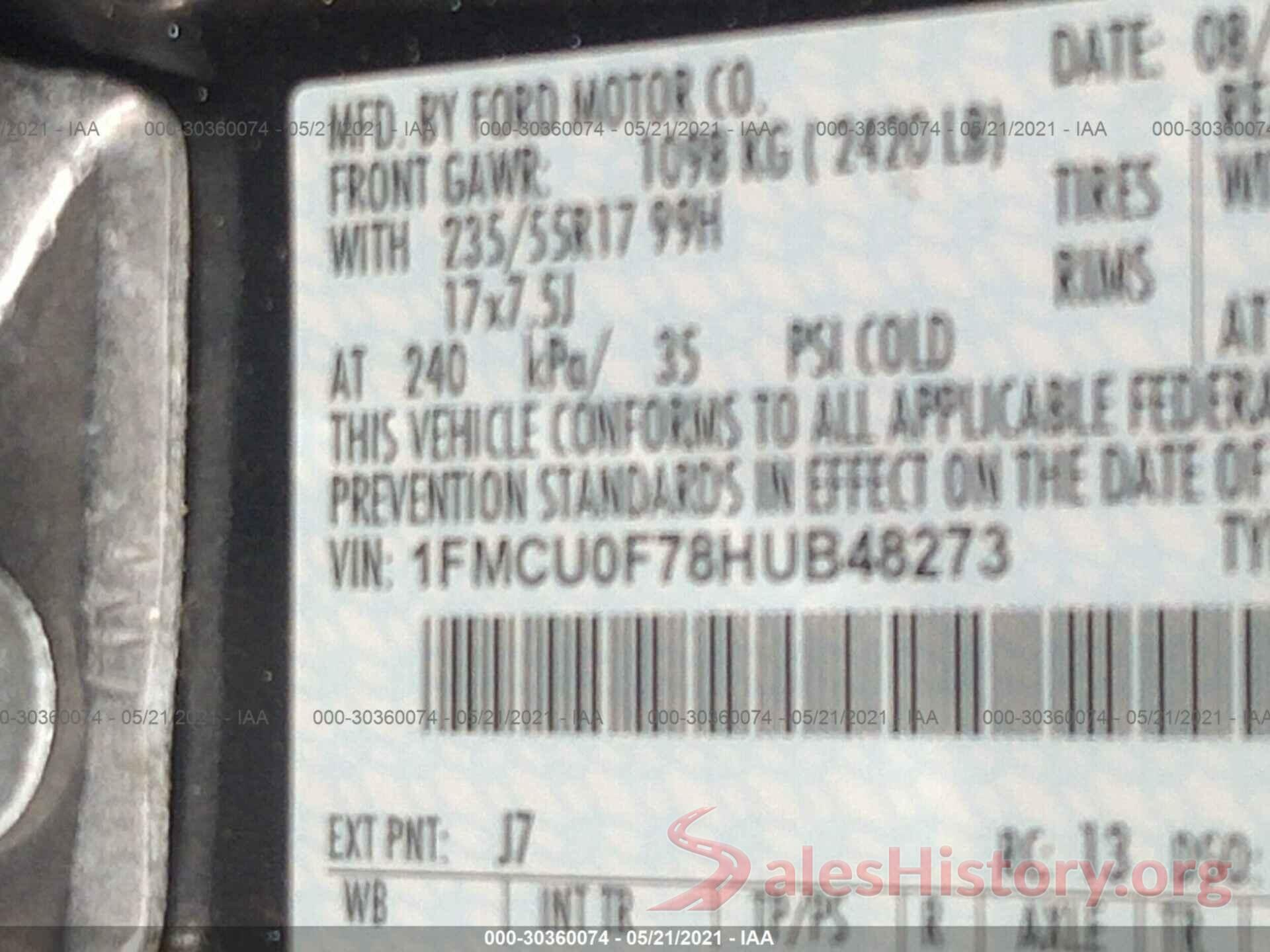 1FMCU0F78HUB48273 2017 FORD ESCAPE