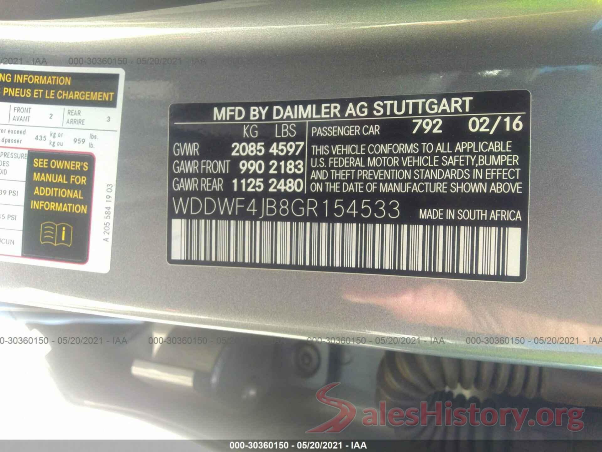 WDDWF4JB8GR154533 2016 MERCEDES-BENZ C-CLASS