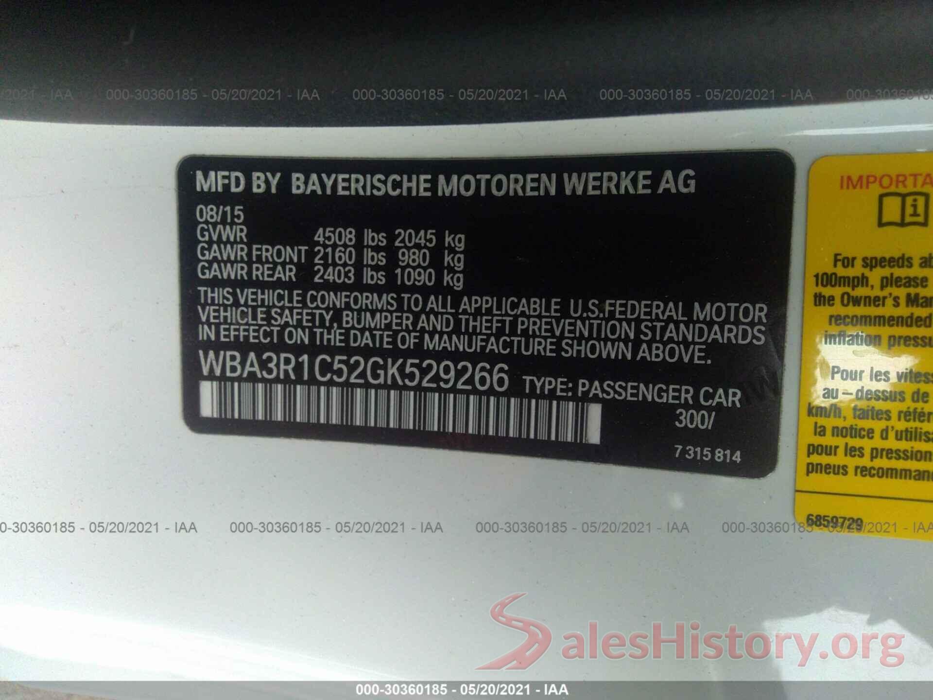 WBA3R1C52GK529266 2016 BMW 4 SERIES